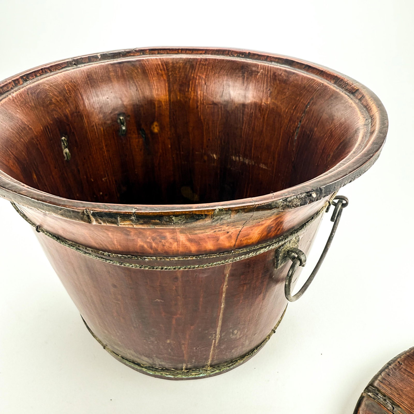 Antique Chinese Wood Covered Rice Bucket - 9