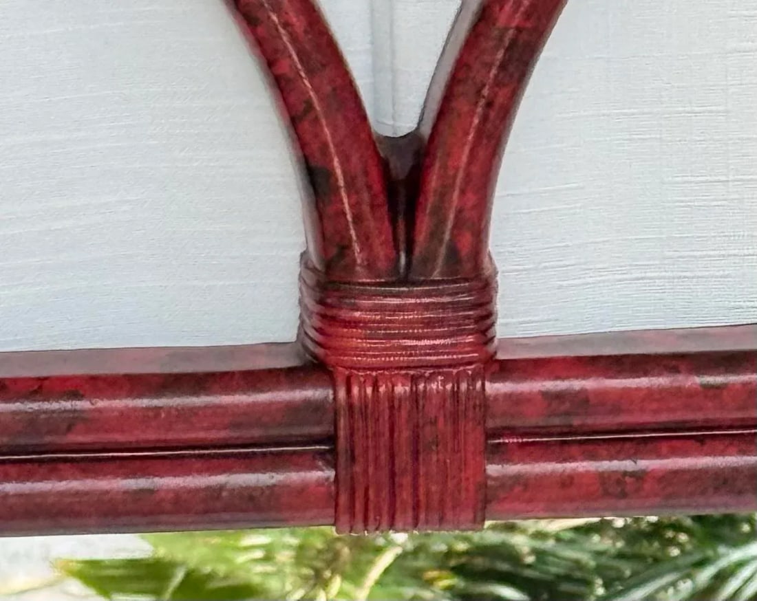 Vintage Palm Beach Regency Vermillion Red Faux Tortoiseshell Bamboo Rattan Arched Wall Mirror - Newl - 6