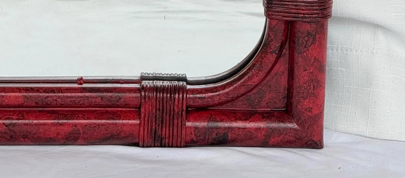 Vintage Palm Beach Regency Vermillion Red Faux Tortoiseshell Bamboo Rattan Arched Wall Mirror - Newl - 9