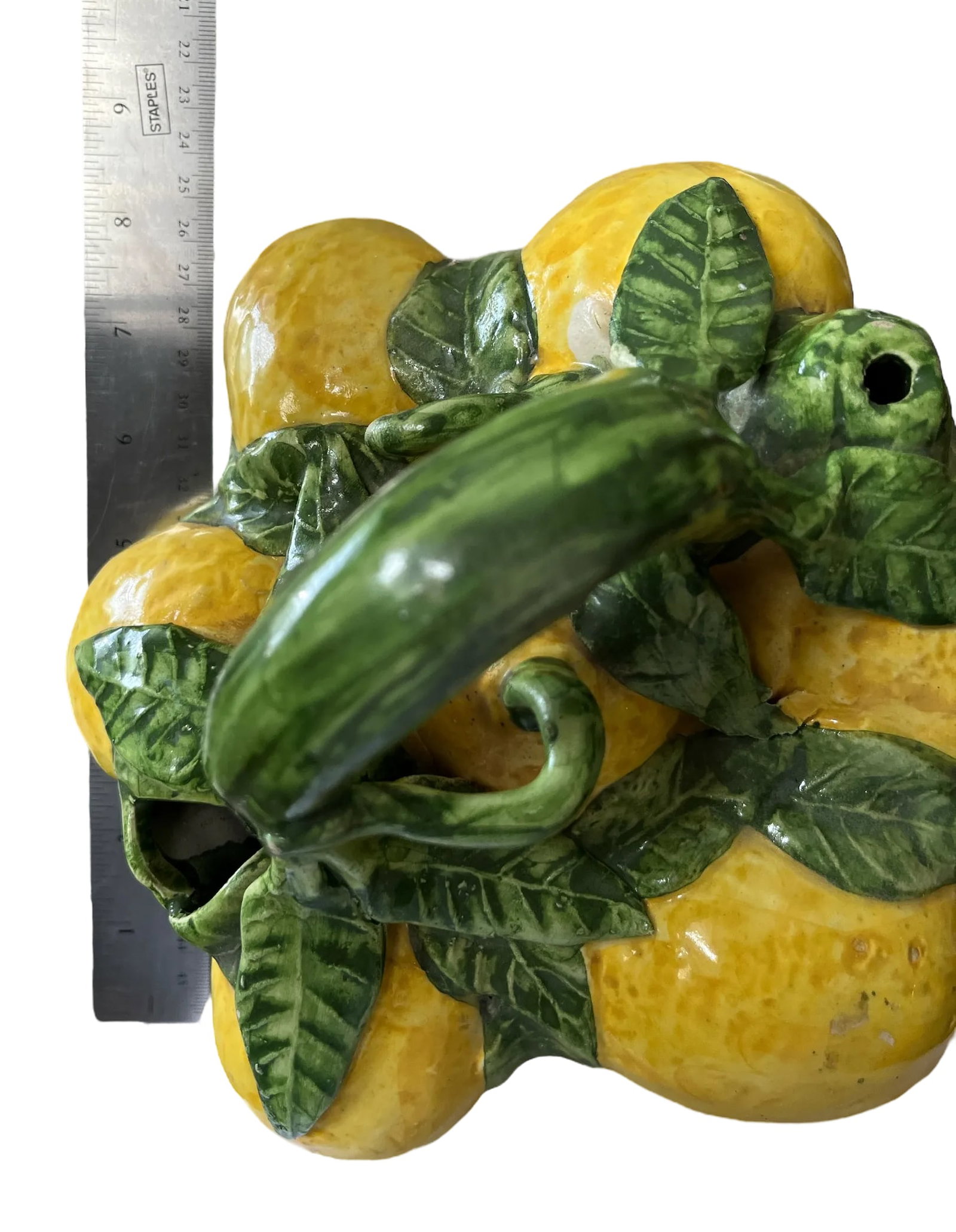 1960s Spanish Majolica Lemons Hand Painted "Botijo" Pitcher Earthenware Water Jug - 11