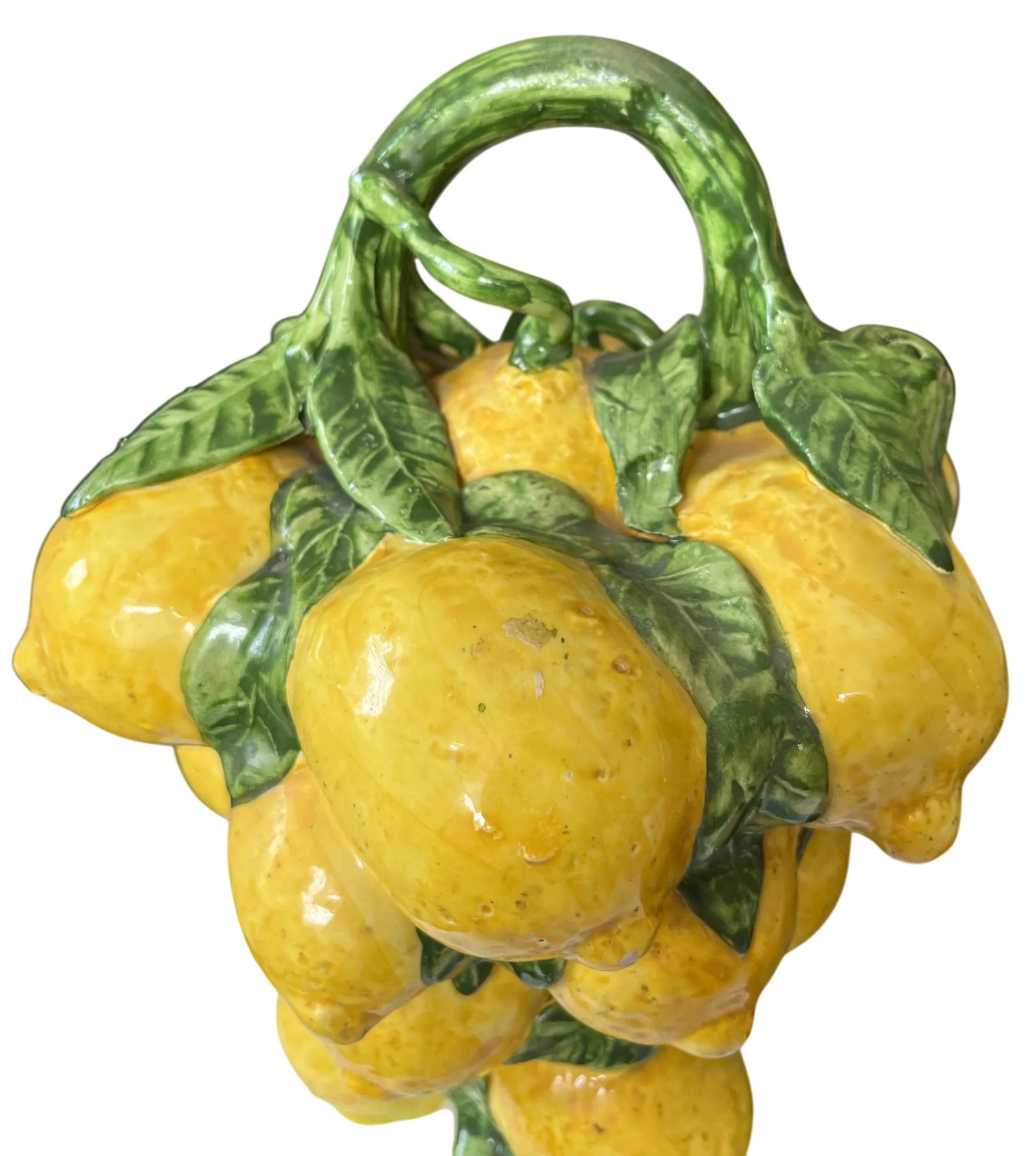 1960s Spanish Majolica Lemons Hand Painted "Botijo" Pitcher Earthenware Water Jug - 5