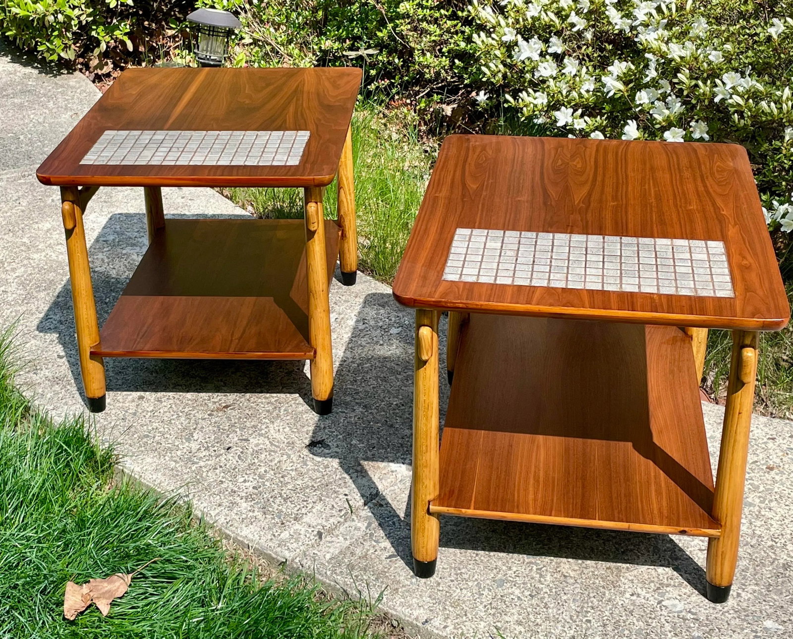 Lane "Monte Carlo" Walnut & Tile Inlay End/Side Tables 1960s Pair Mid-Century Modern - 10