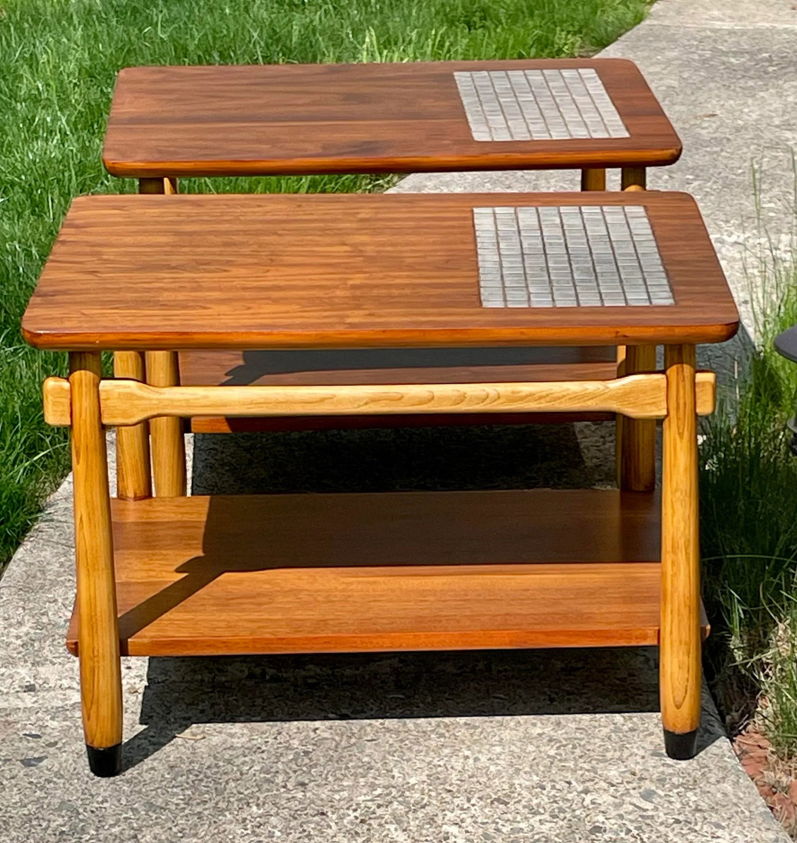 Lane "Monte Carlo" Walnut & Tile Inlay End/Side Tables 1960s Pair Mid-Century Modern - 3