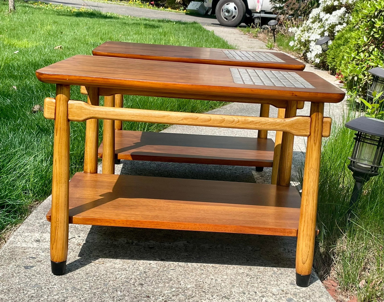 Lane "Monte Carlo" Walnut & Tile Inlay End/Side Tables 1960s Pair Mid-Century Modern - 7