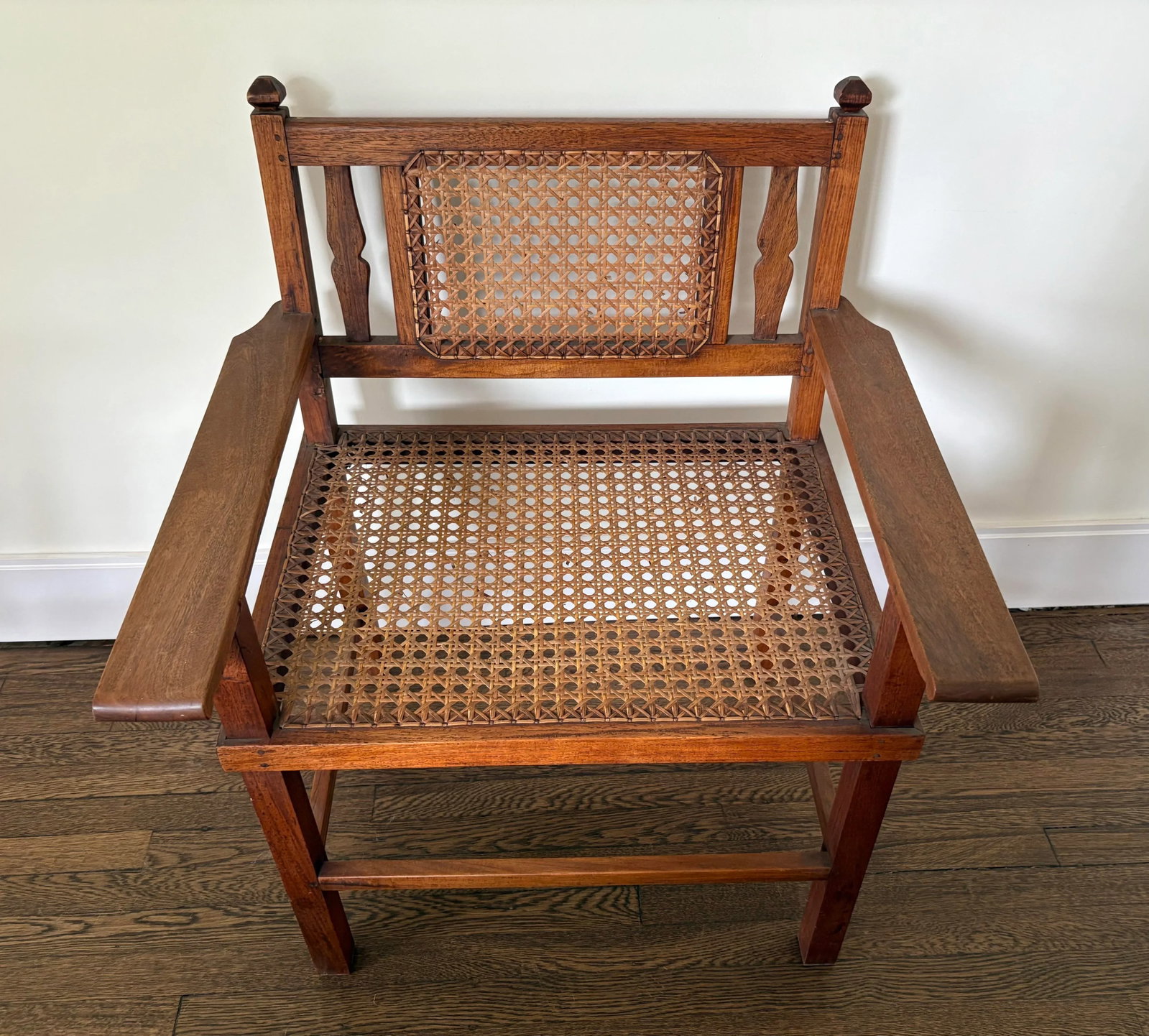 Early 20th Century Antique British Colonial Pair of Wood and Caned Chairs - 2