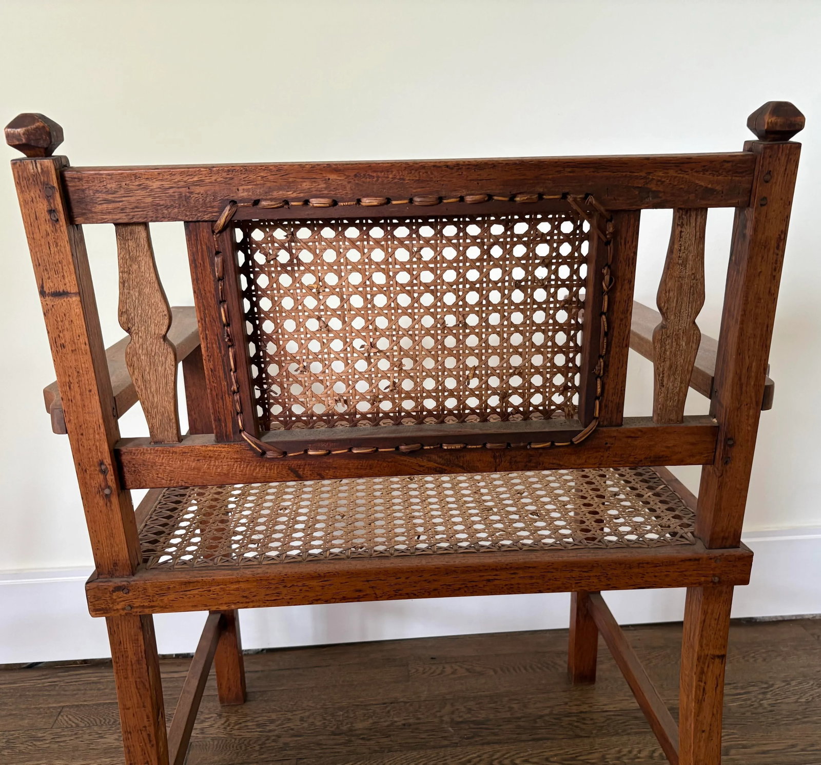 Early 20th Century Antique British Colonial Pair of Wood and Caned Chairs - 3