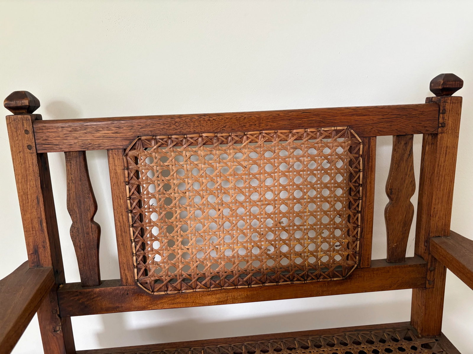 Early 20th Century Antique British Colonial Pair of Wood and Caned Chairs - 4