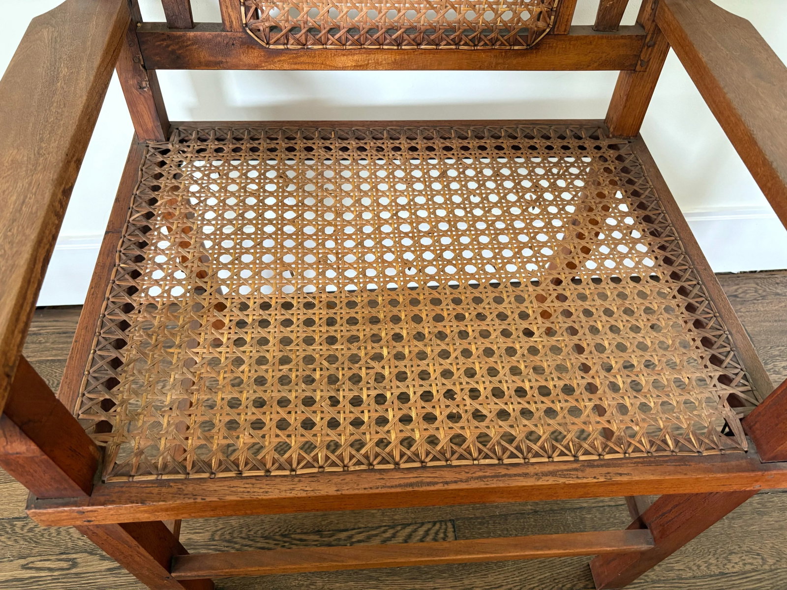 Early 20th Century Antique British Colonial Pair of Wood and Caned Chairs - 5