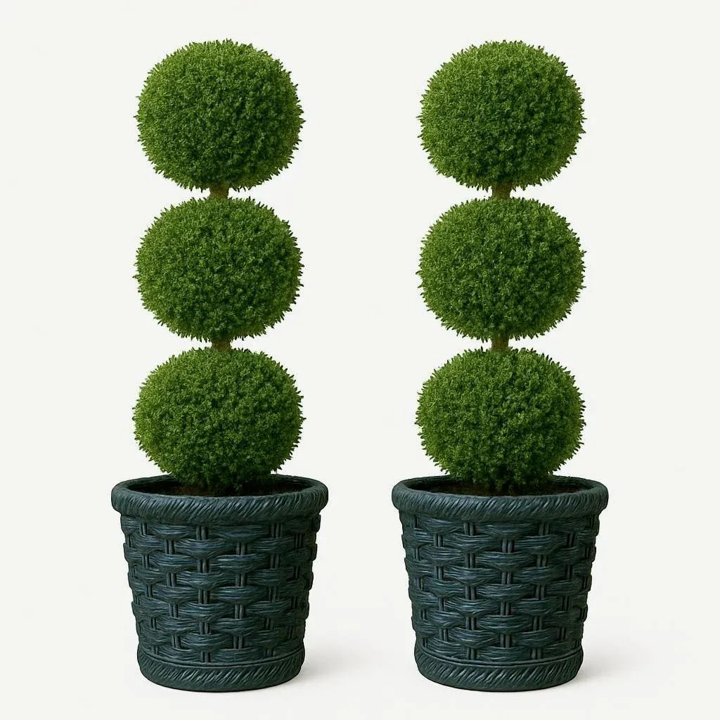 Planters by A. Silvestri Co. San Francisco Faux Wicker Cast Stone – Pair - 11