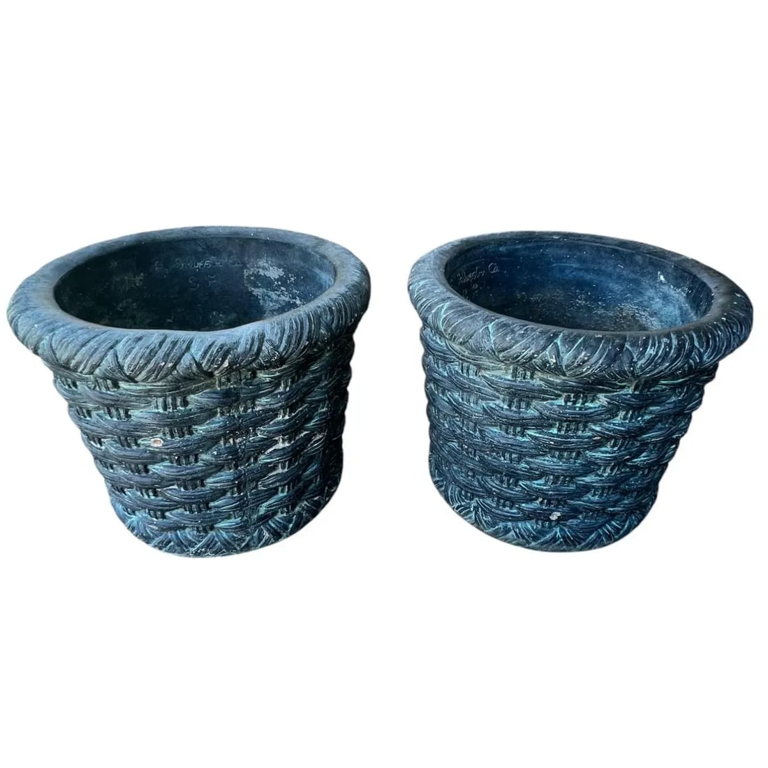 Planters by A. Silvestri Co. San Francisco Faux Wicker Cast Stone – Pair - 2