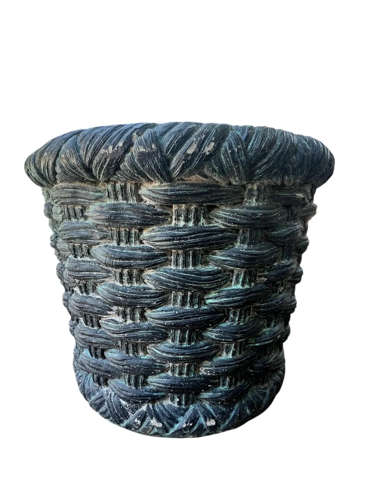 Planters by A. Silvestri Co. San Francisco Faux Wicker Cast Stone – Pair - 5