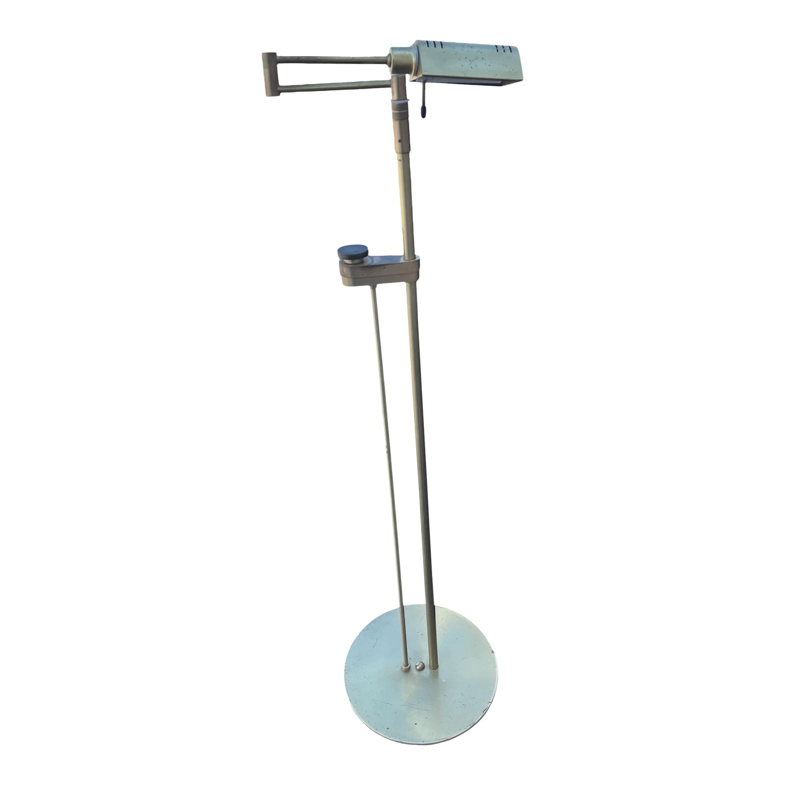 Modern Style Brass Holtkoetter Leuchten Polished Brass Reading Floor Lamp: Polished Brass Holtkoetter Leuchten of Germany reading lamp with swing arm and adjustable brightness, dimmer control. Makers mark stamped under the metal base. Condition: Alterations: Original Conditi