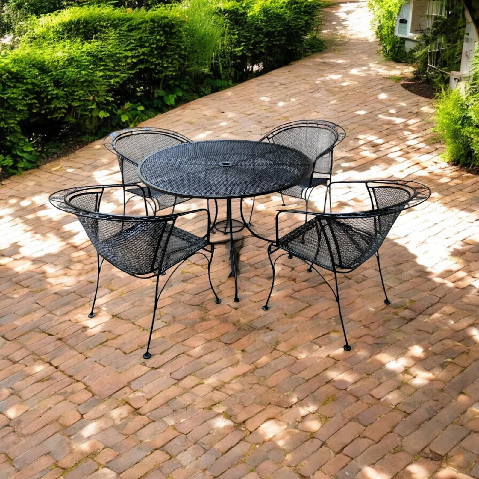 Wrought Iron Russell Woodard Restored Indoor/Outdoor Patio Table With 4 Barrel Chairs - 2