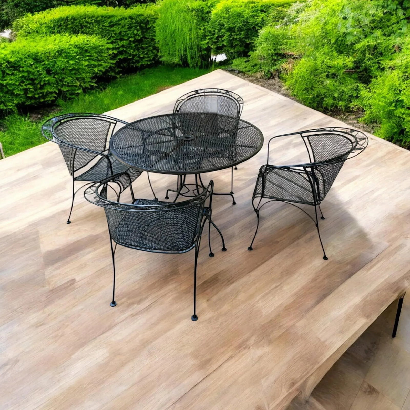Wrought Iron Russell Woodard Restored Indoor/Outdoor Patio Table With 4 Barrel Chairs - 7