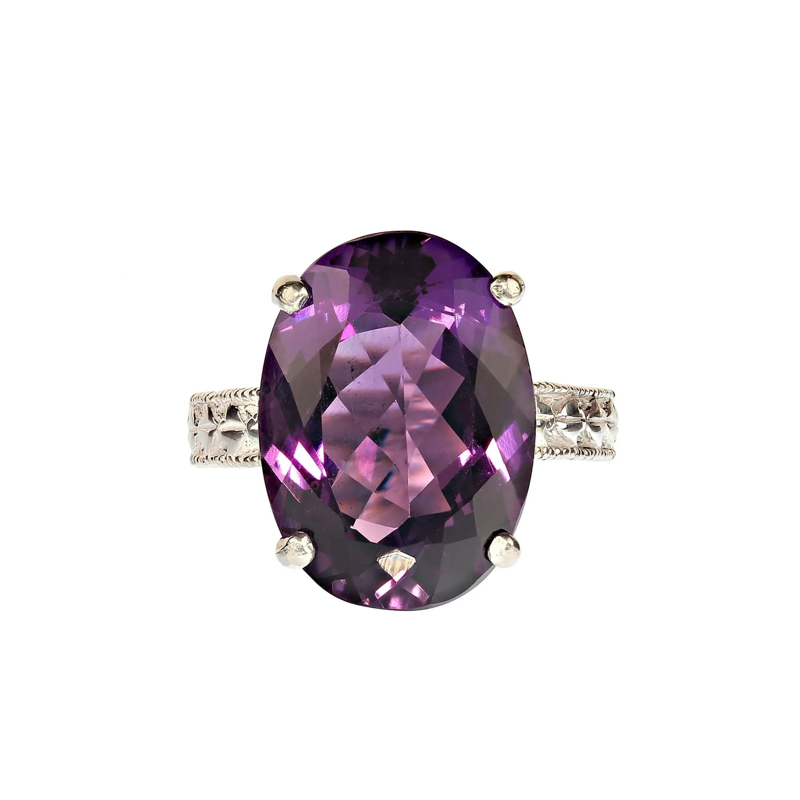Ajd Dazzling Oval Amethyst in Sterling Silver Engraved Ring February Birthstone, Size 7 - 3