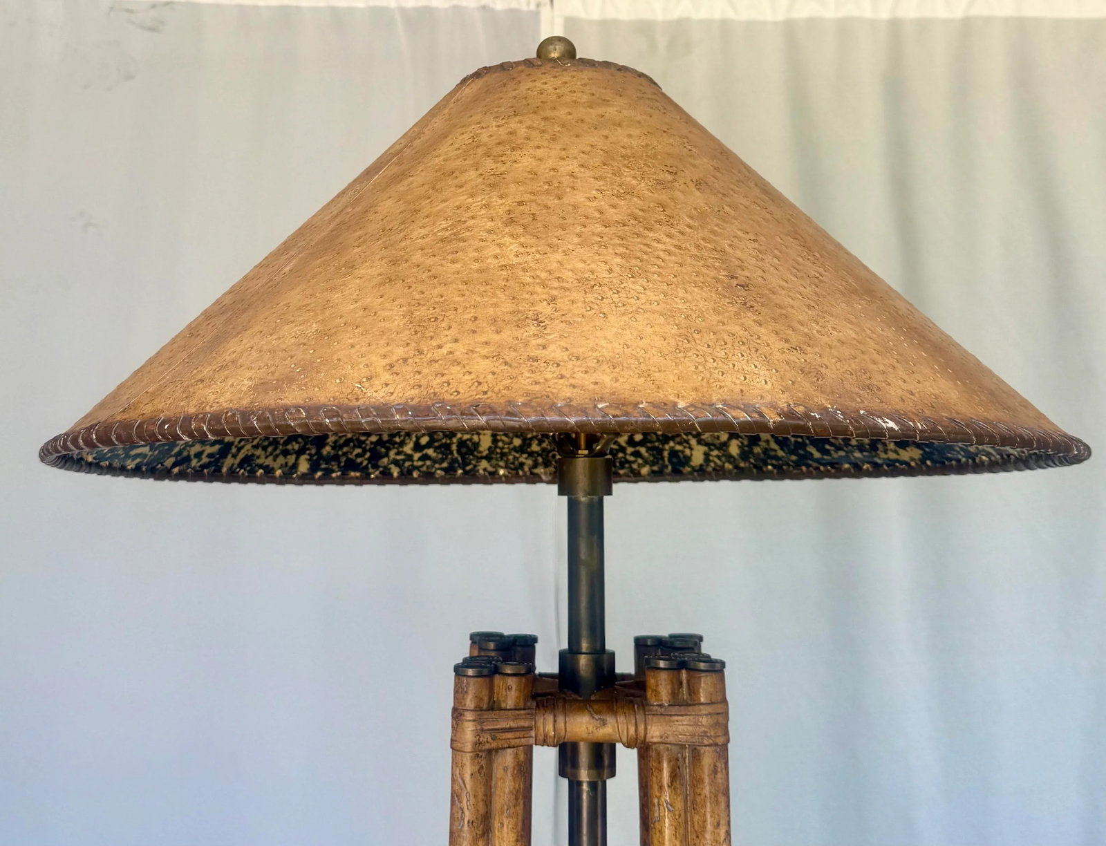 Vintage Maitland-Smith Faux Bamboo and Brass Floor Lamp With Faux Tortoiseshell Lined Leather Shade - 4