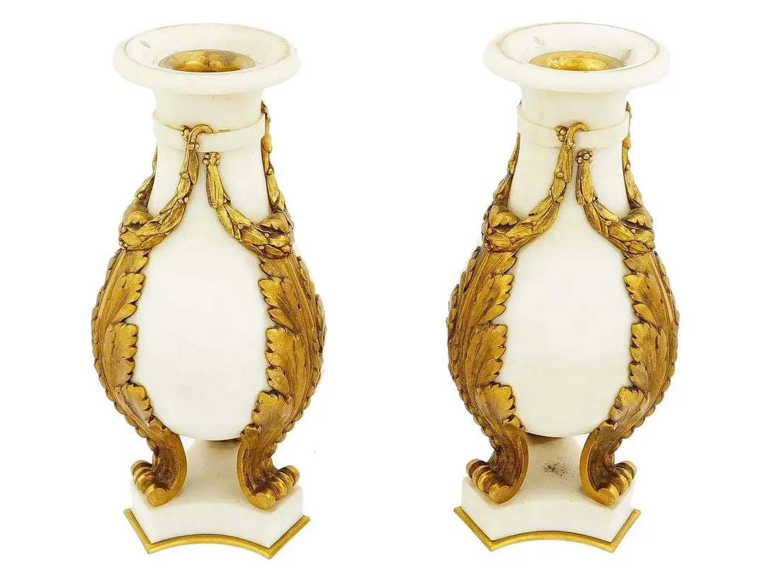 Antique French White Marble and Gilt Bronze Cassolettes - a Pair - 2