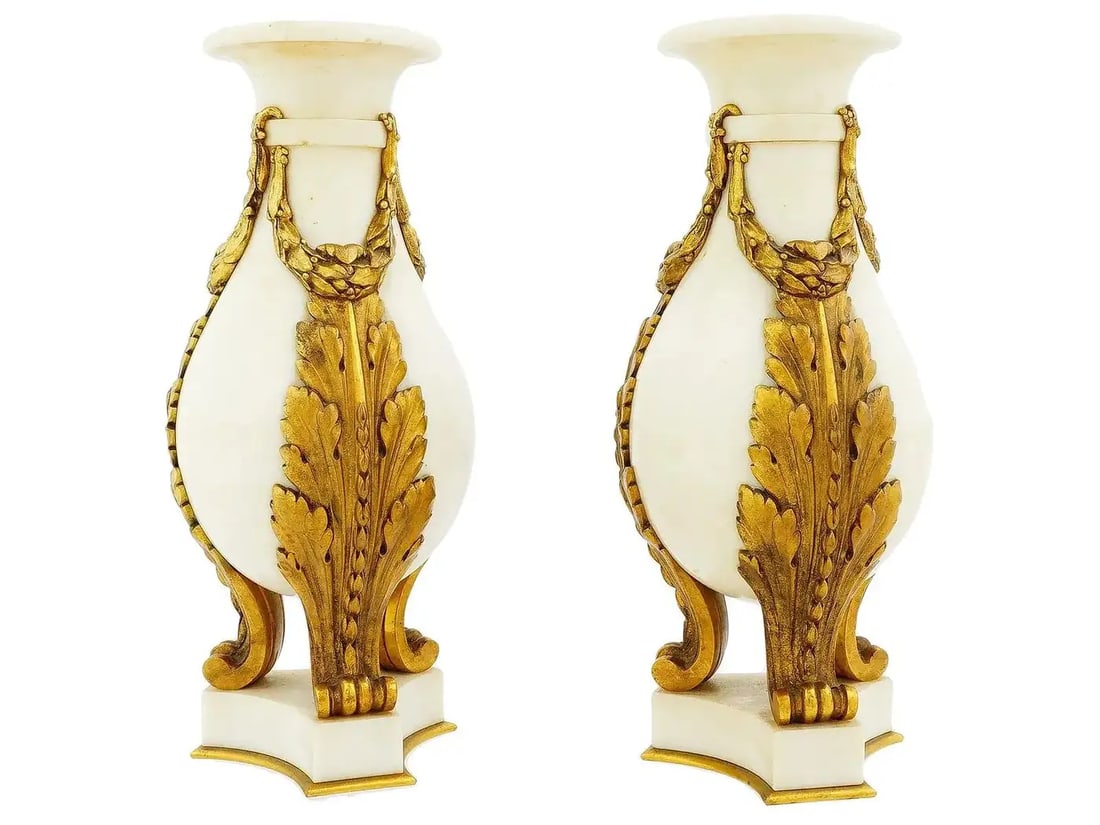 Antique French White Marble and Gilt Bronze Cassolettes - a Pair - 3