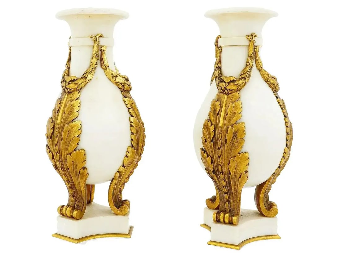 Antique French White Marble and Gilt Bronze Cassolettes - a Pair - 6
