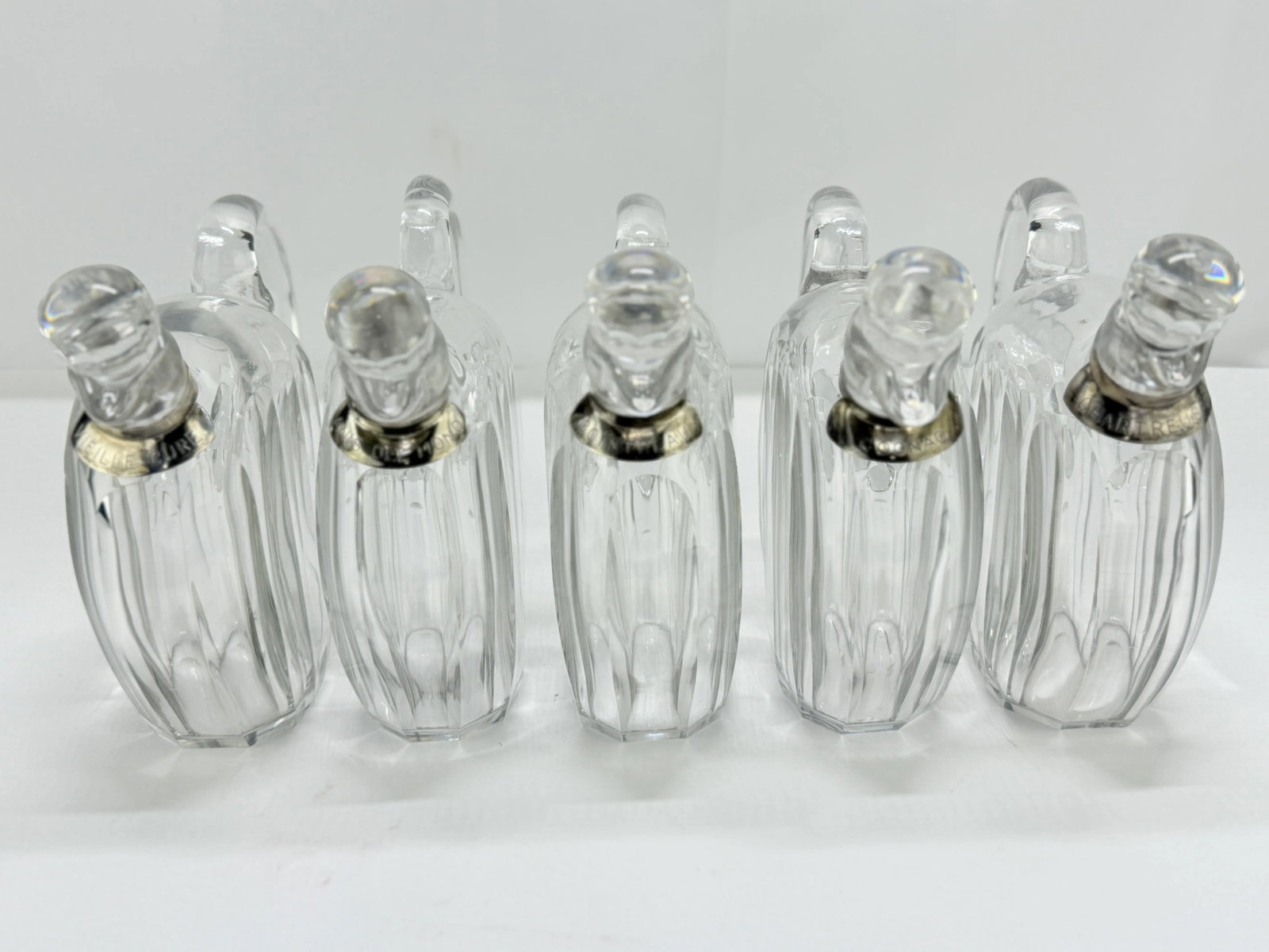 Set of 5 Crystal Liqueur Decanters by Jacques Adnet for Baccarat, Circa 1930 - 2