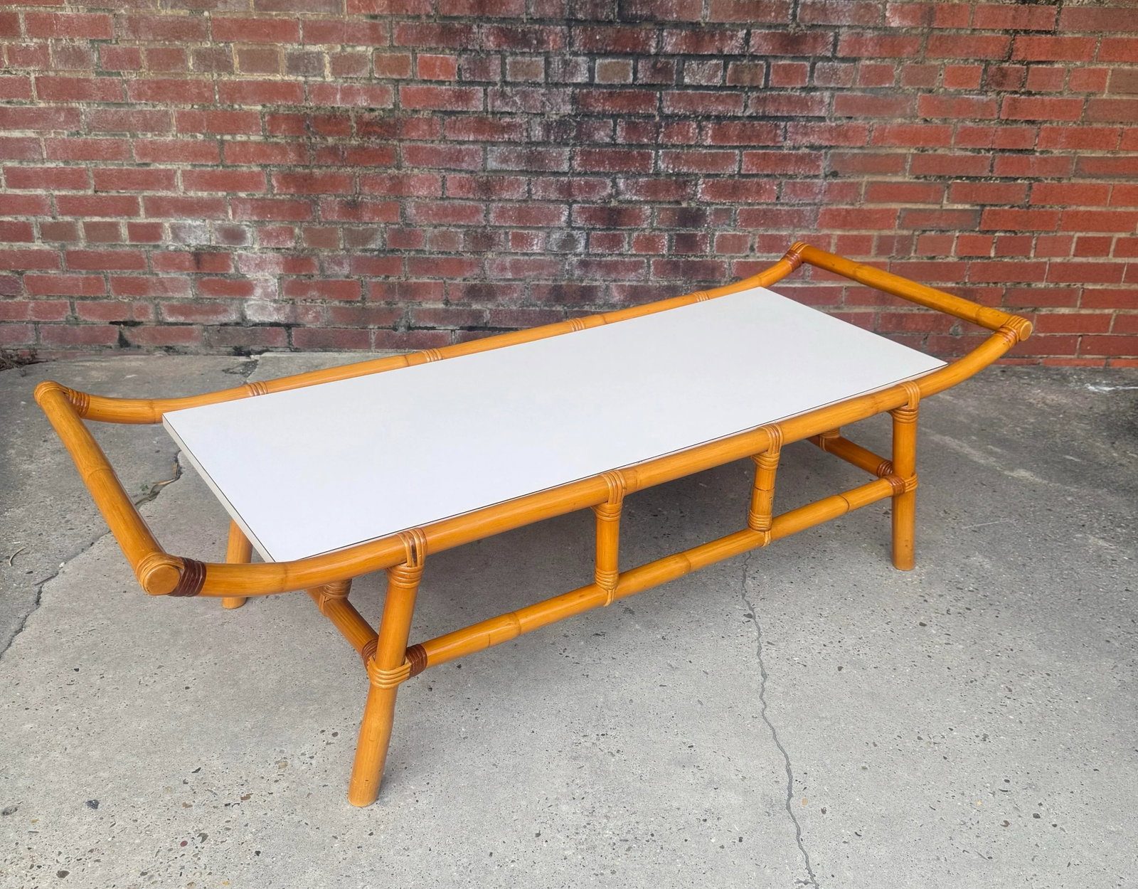 1960s Rattan and Bamboo Pagoda Low Coffee Table by Turtle and Crane - John Wisner for Ficks Reed Sty - 11