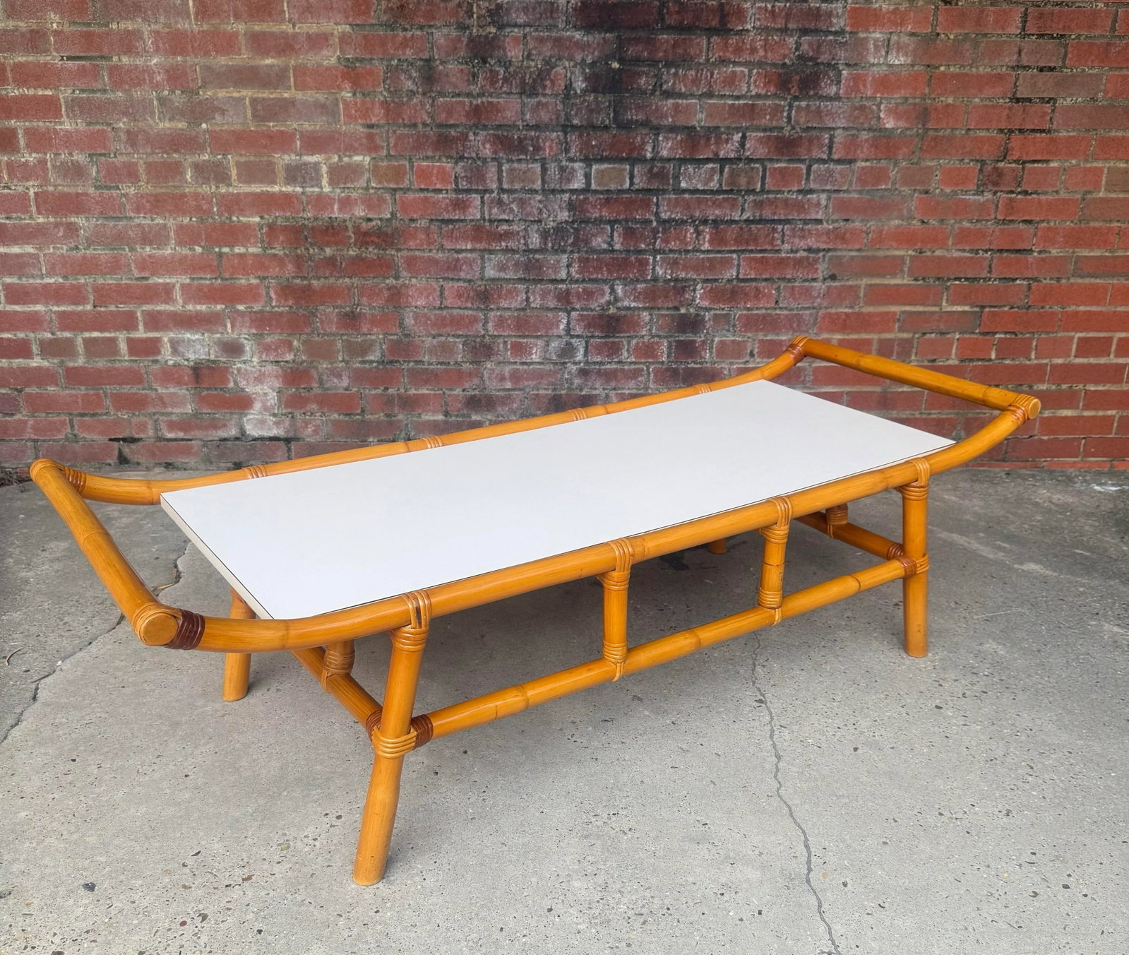 1960s Rattan and Bamboo Pagoda Low Coffee Table by Turtle and Crane - John Wisner for Ficks Reed Sty - 2