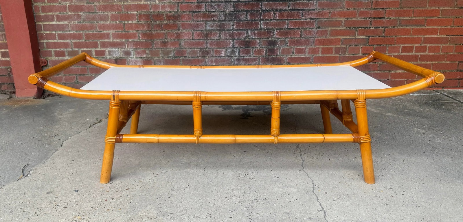 1960s Rattan and Bamboo Pagoda Low Coffee Table by Turtle and Crane - John Wisner for Ficks Reed Sty - 3