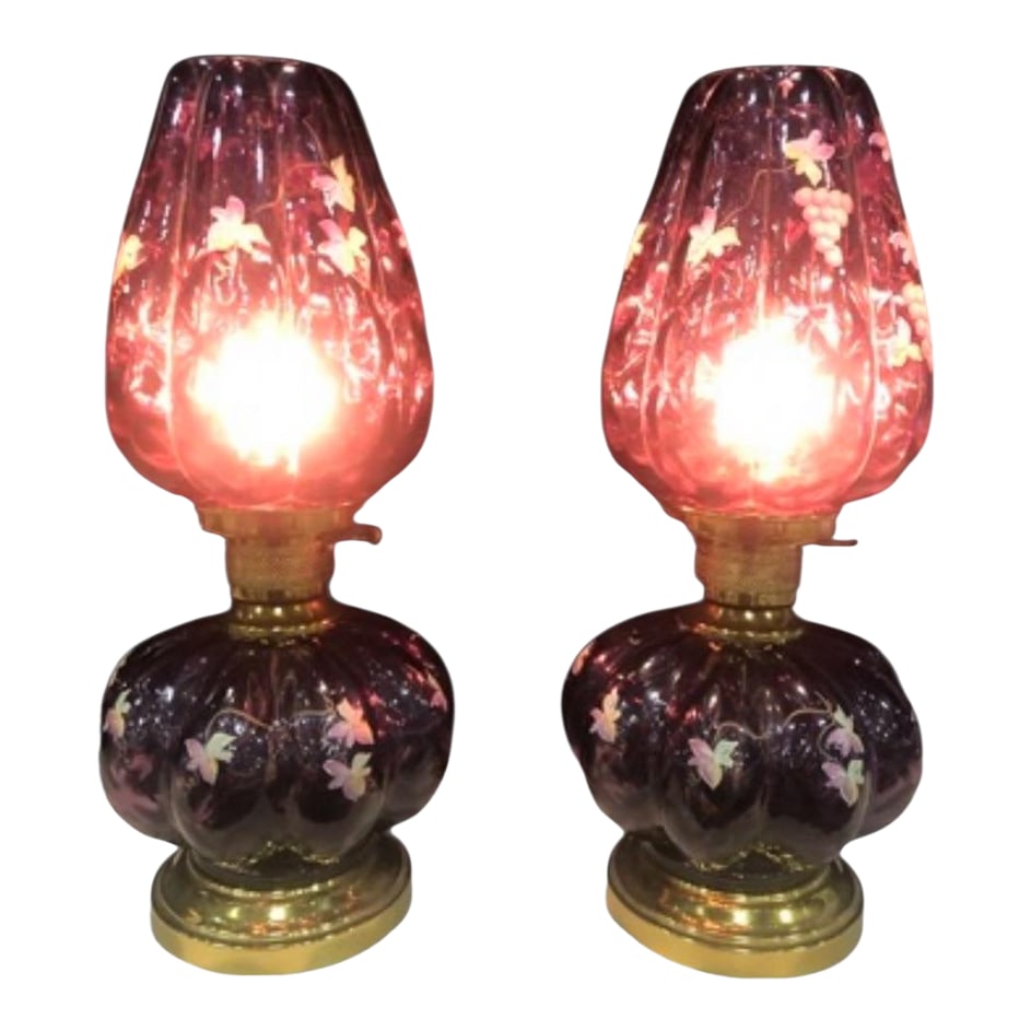 Pair of 1960s Fenton Plum Colored Parlor Table Lamps (1 of 11)