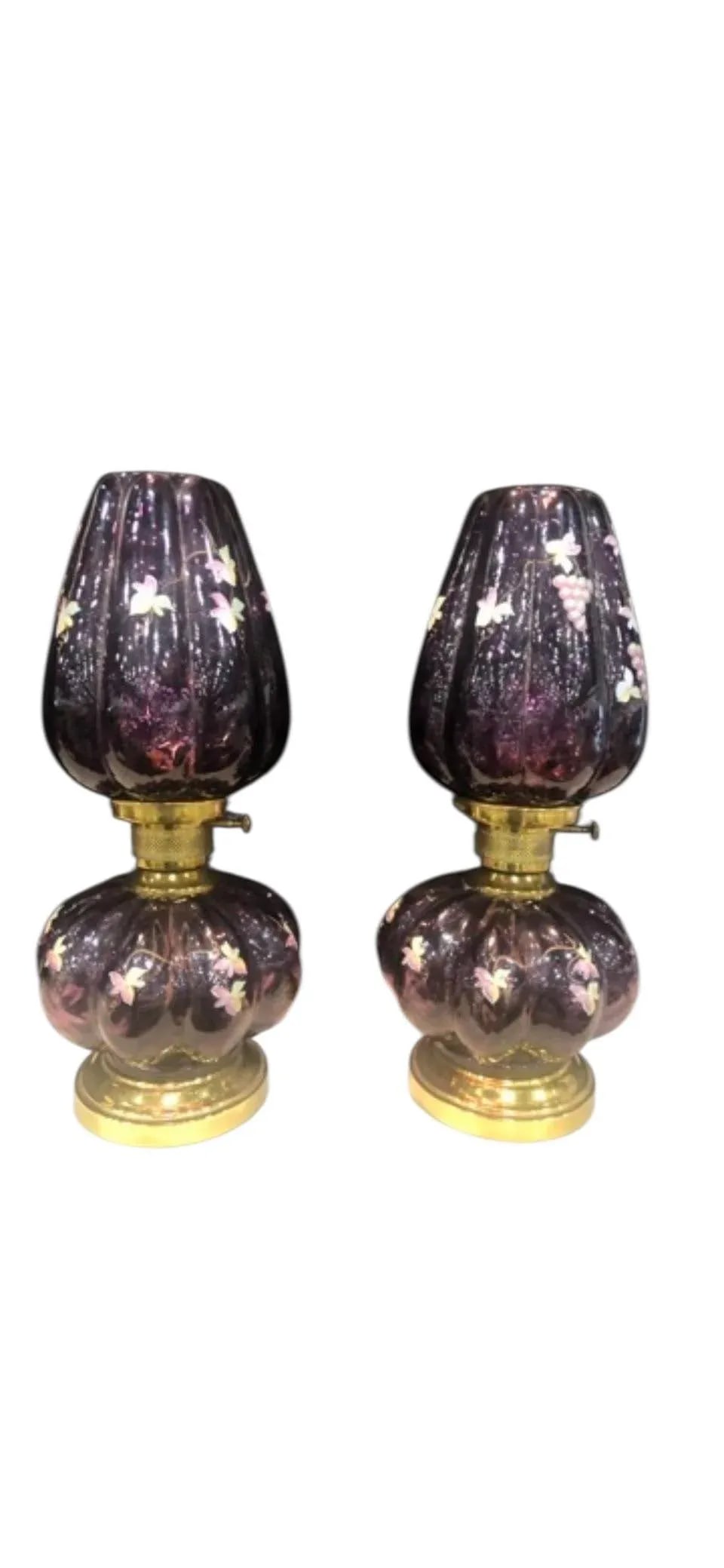 Pair of 1960s Fenton Plum Colored Parlor Table Lamps - 2