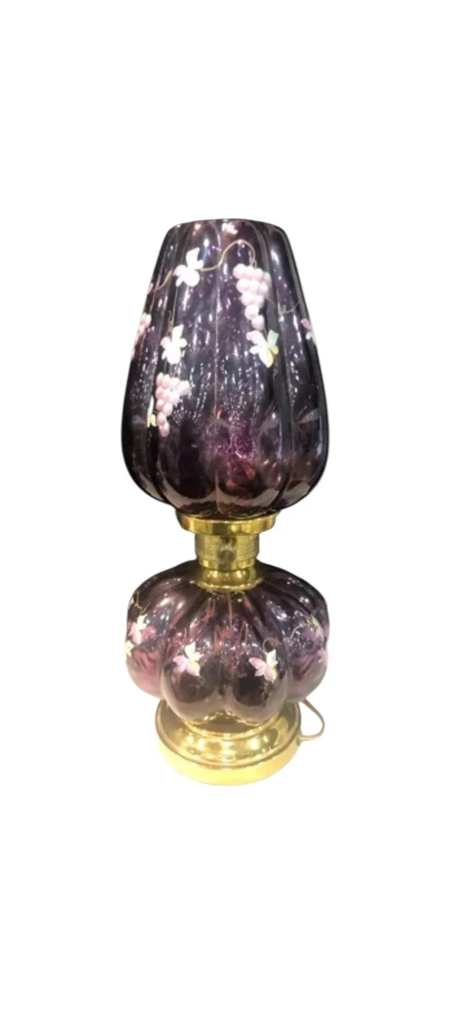 Pair of 1960s Fenton Plum Colored Parlor Table Lamps - 3