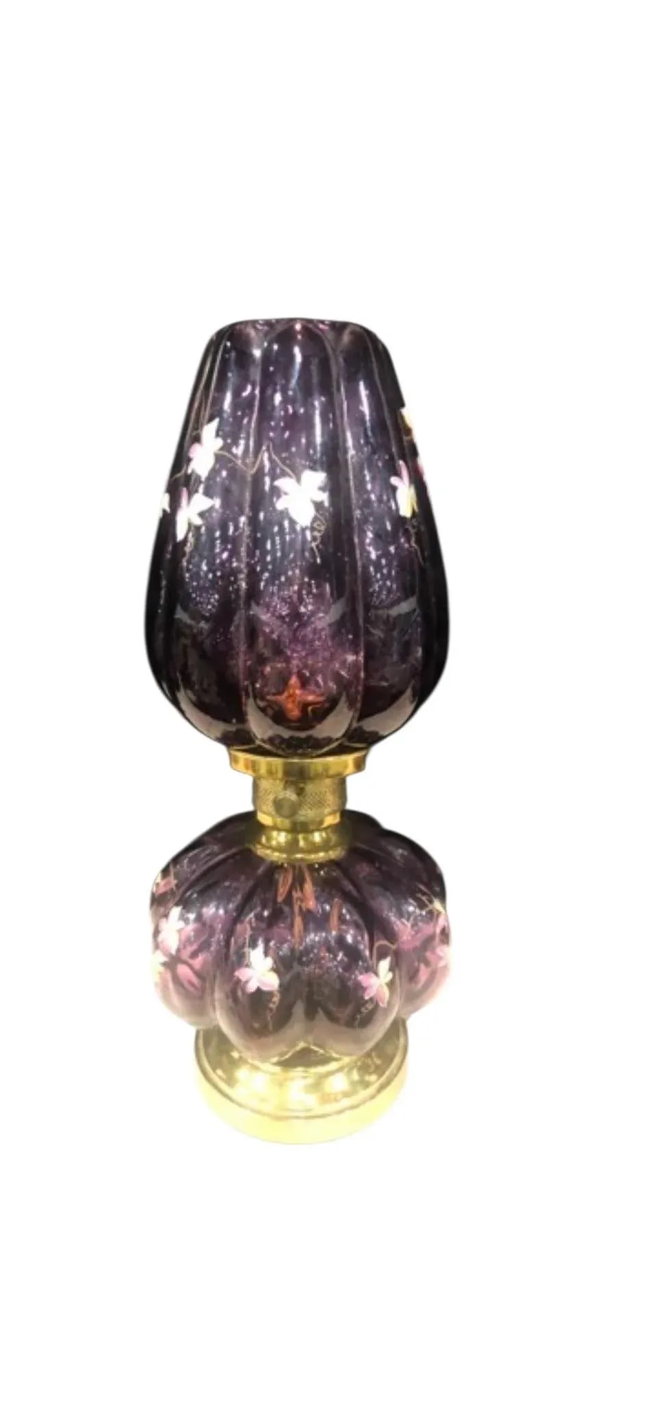 Pair of 1960s Fenton Plum Colored Parlor Table Lamps - 4