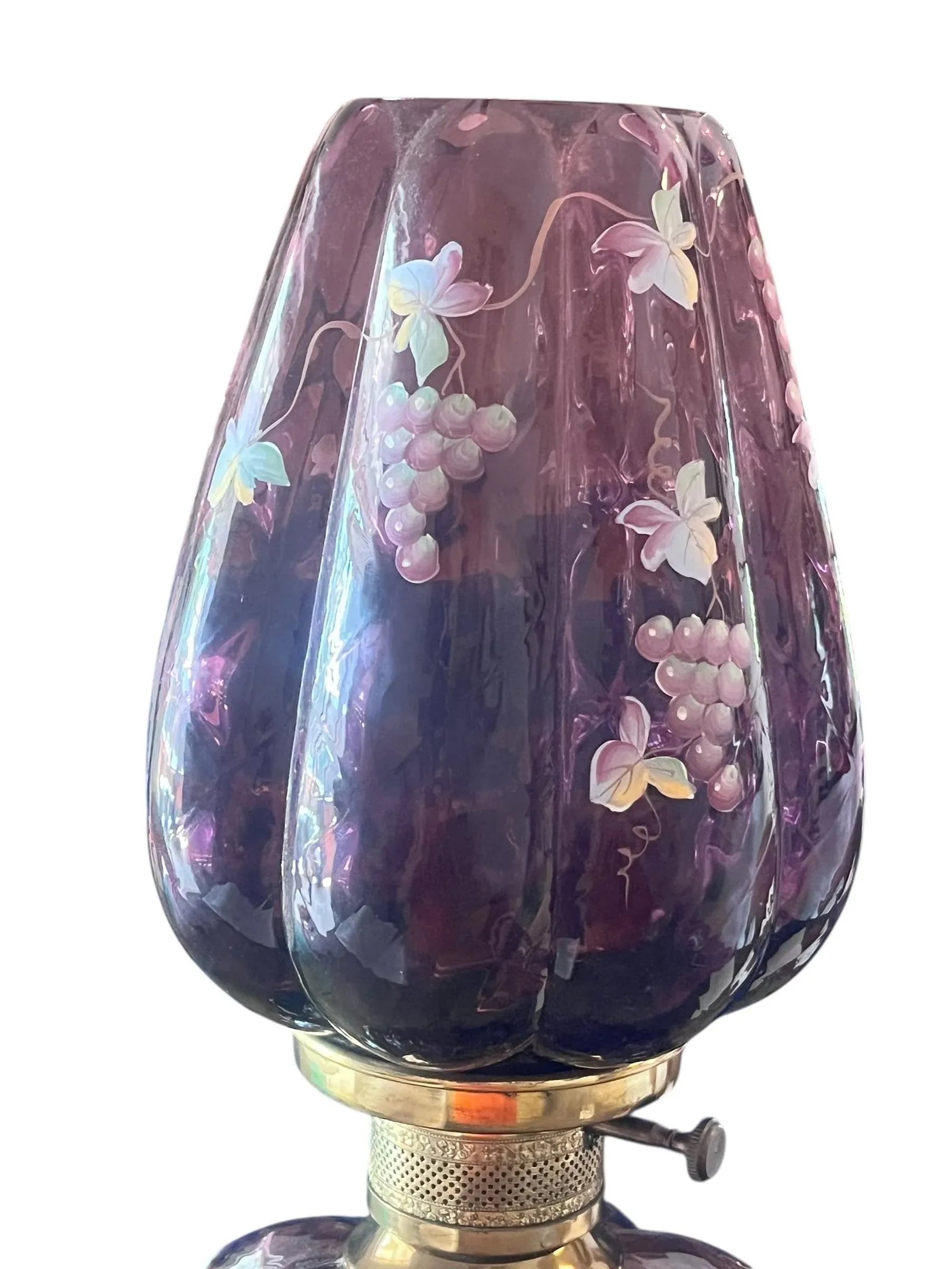 Pair of 1960s Fenton Plum Colored Parlor Table Lamps - 5