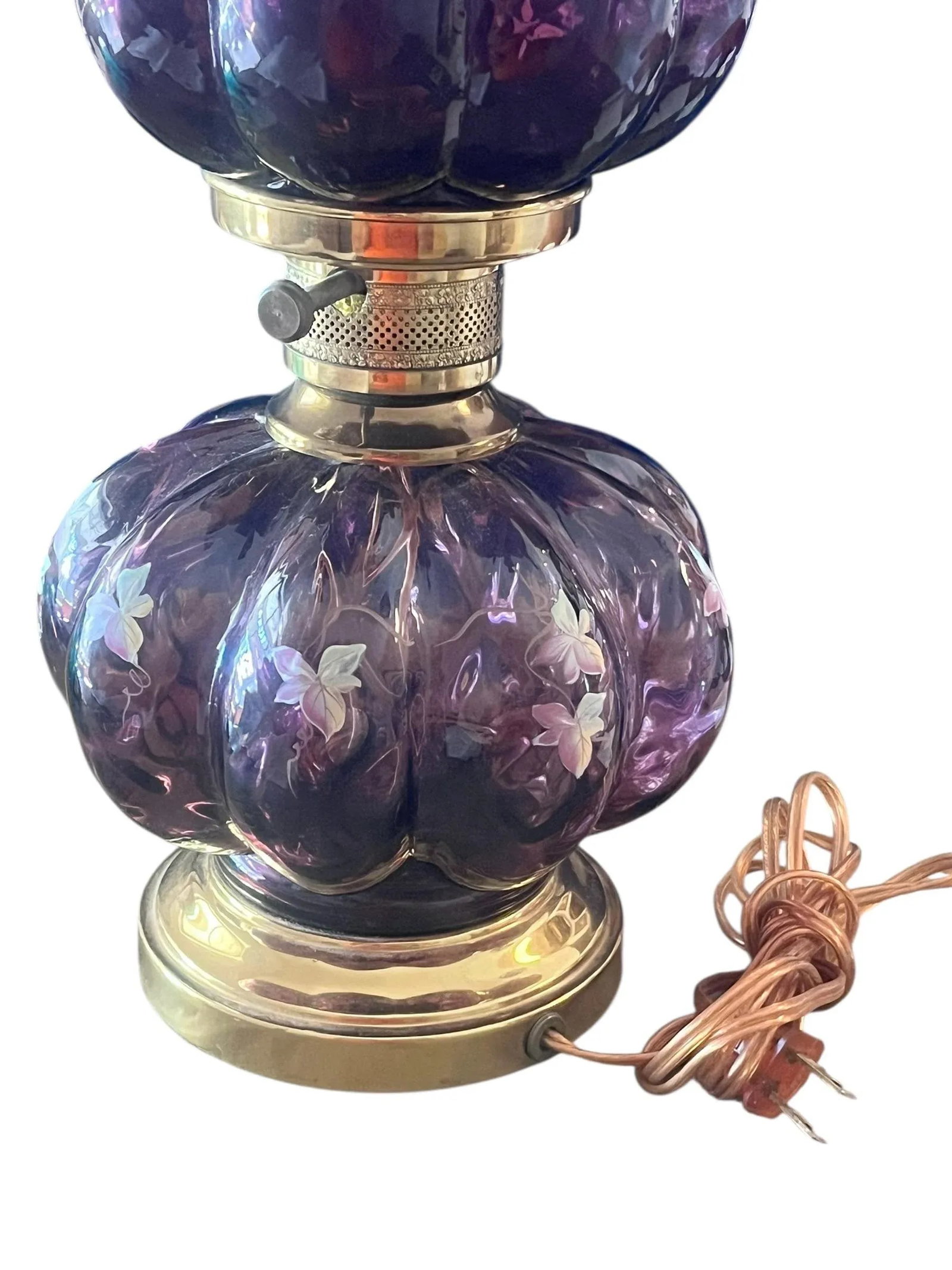 Pair of 1960s Fenton Plum Colored Parlor Table Lamps - 7