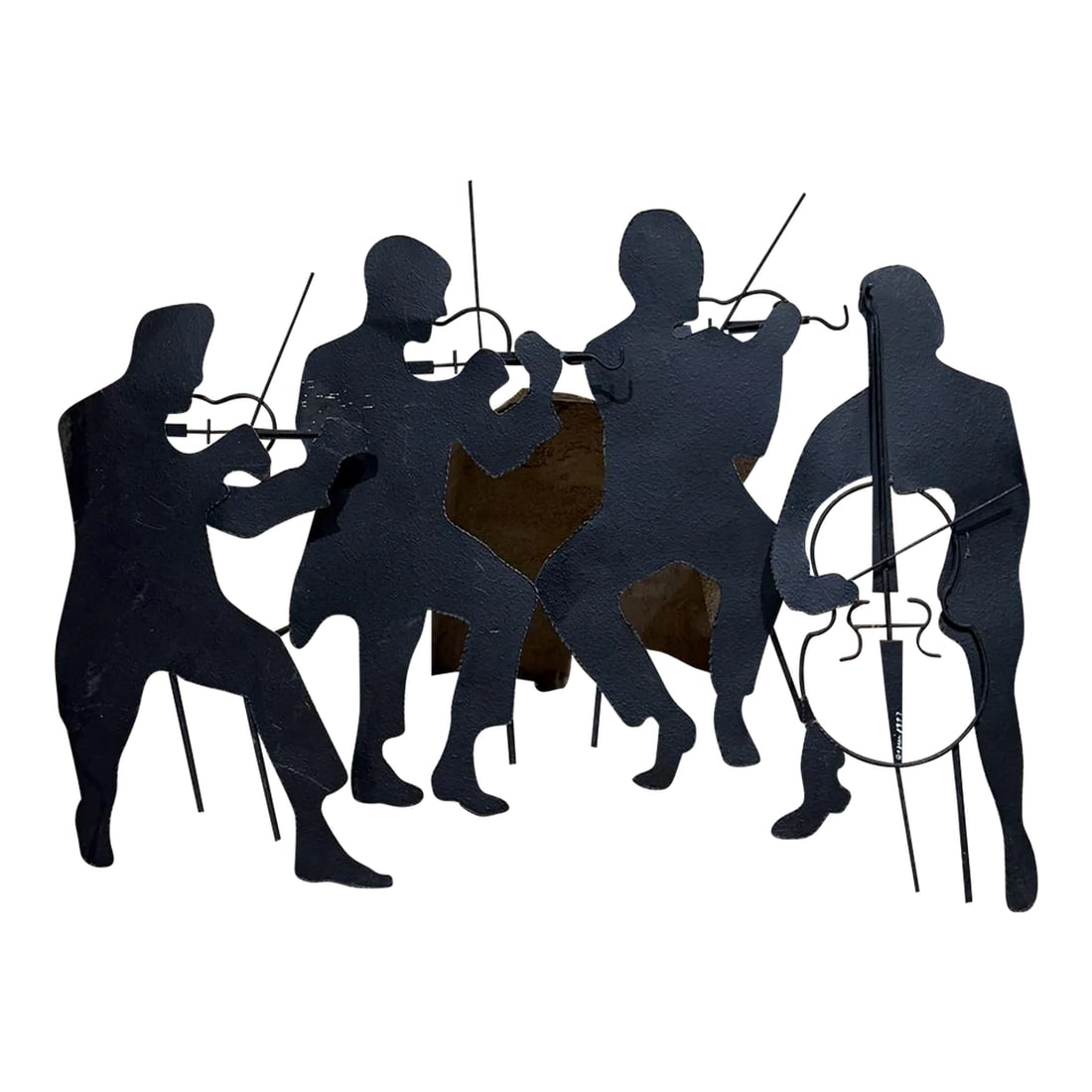 1970s Curtis Jere Mid-Century Modern Iron Music Band Sculpture Mid Century: For your consideration, a mid century modern Sculpture by Curtis Jere. Music Band Scene. USA circa the 1970s. Iron painted in black. Signed in lower section. Wall mounted sculpture. Dimensions: 36 W