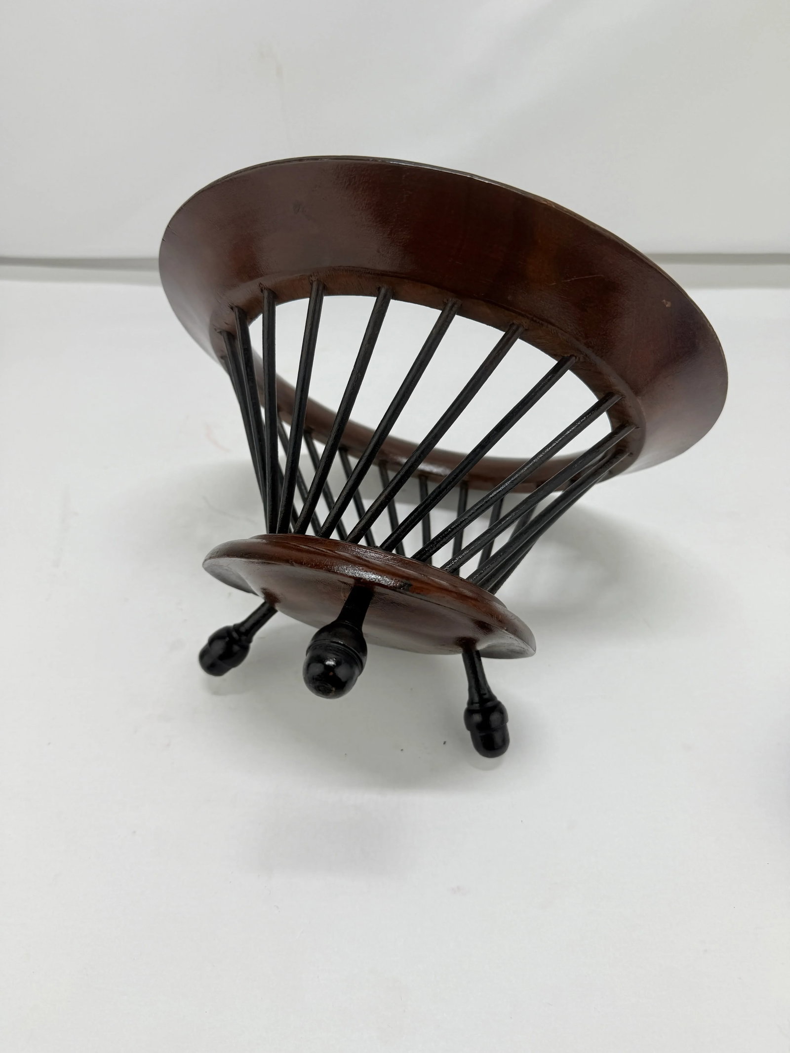 19th C, Anglo-Indian Turned Teak and Ebonized Wood Basket on Acorn Feet - 10