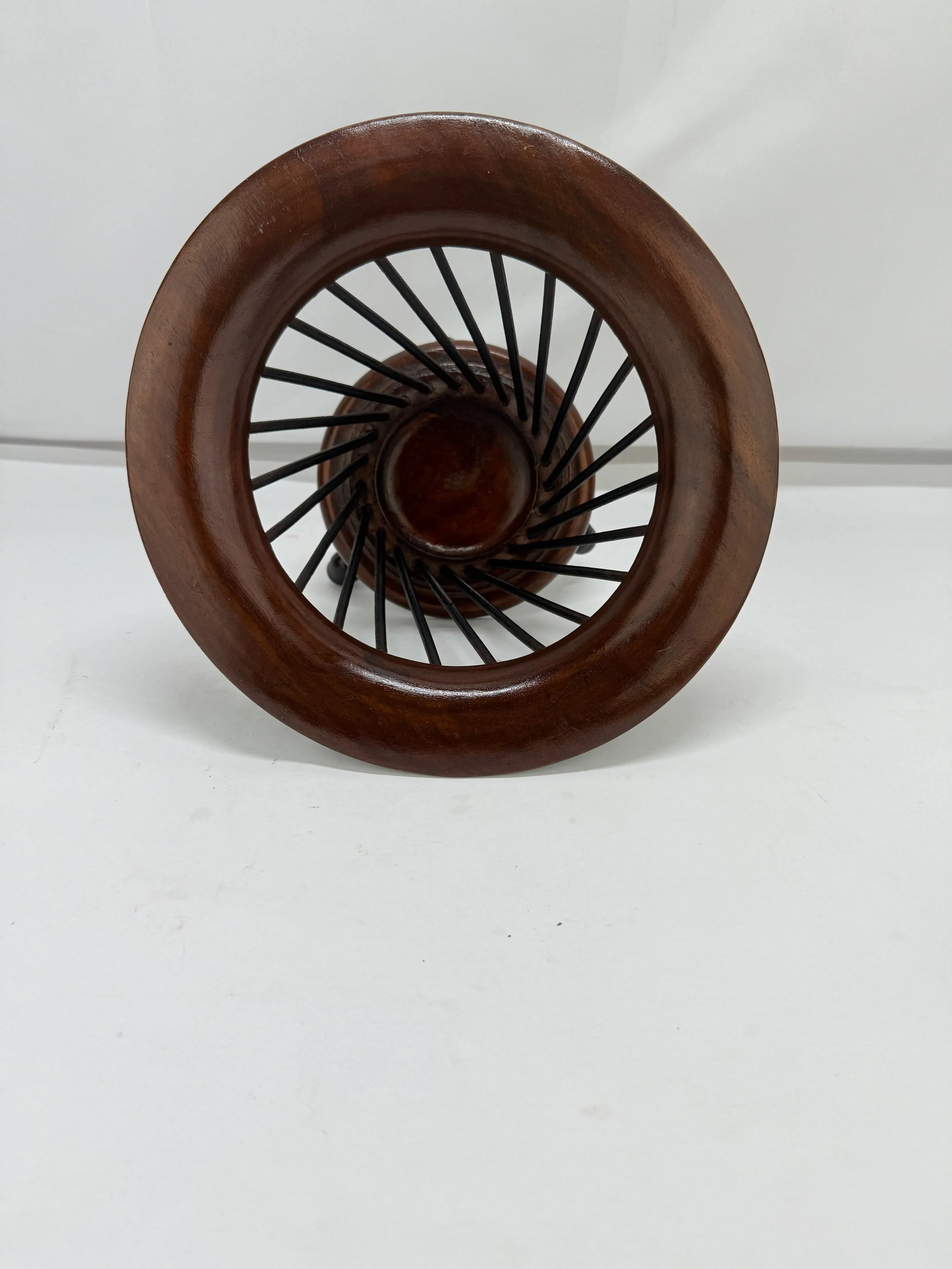 19th C, Anglo-Indian Turned Teak and Ebonized Wood Basket on Acorn Feet - 2
