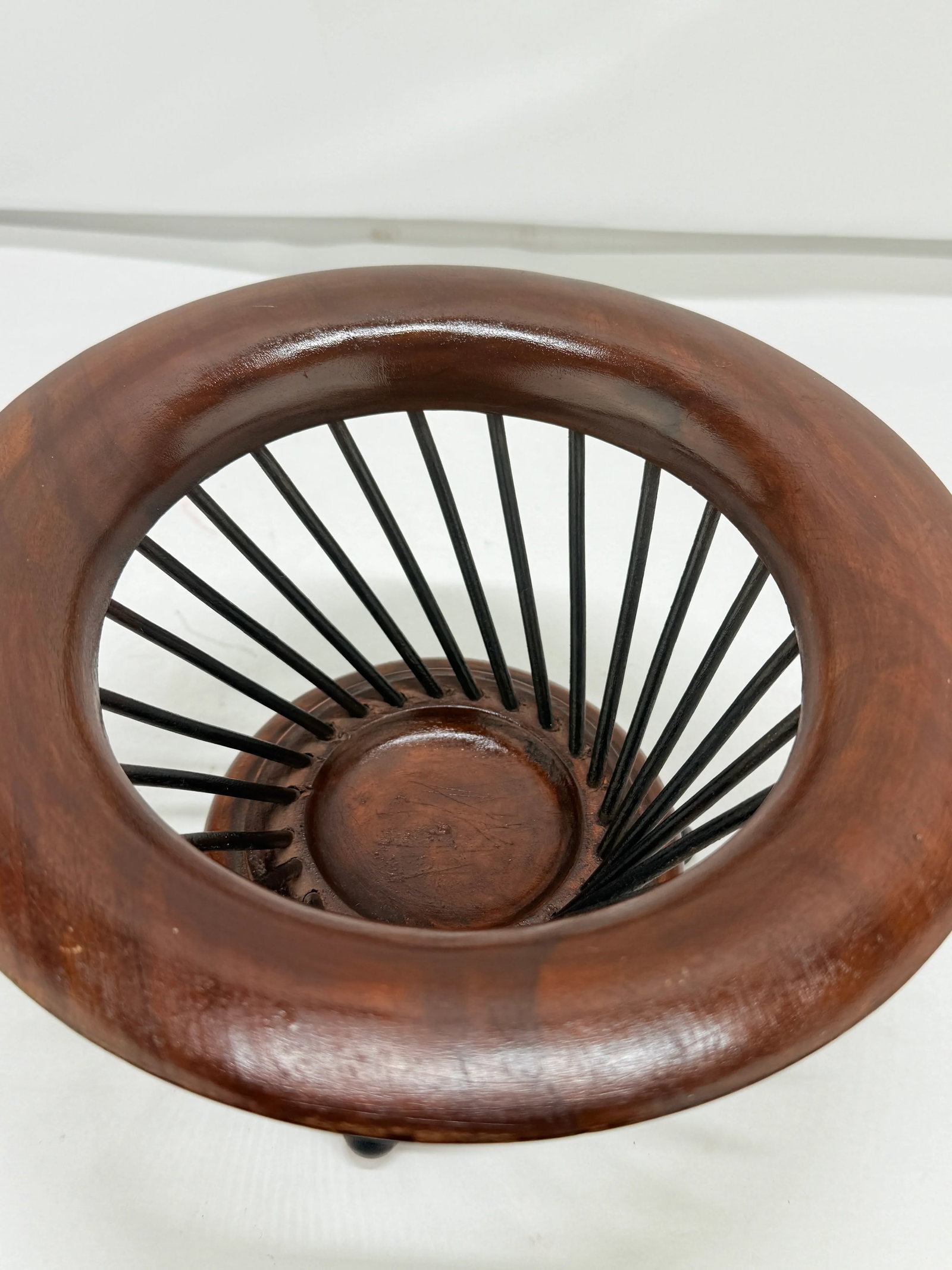 19th C, Anglo-Indian Turned Teak and Ebonized Wood Basket on Acorn Feet - 3