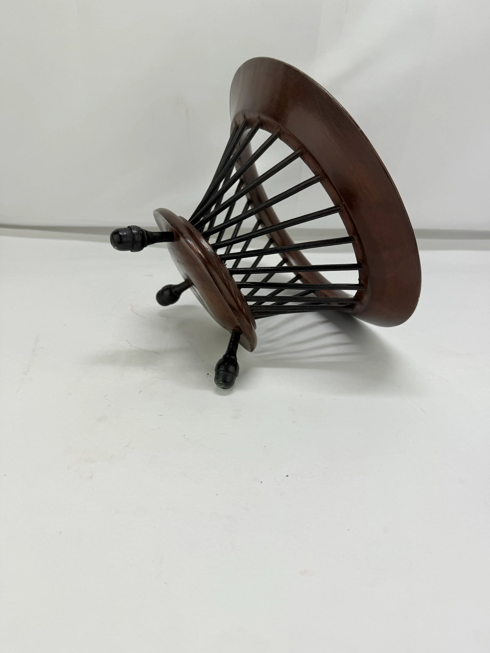 19th C, Anglo-Indian Turned Teak and Ebonized Wood Basket on Acorn Feet - 4