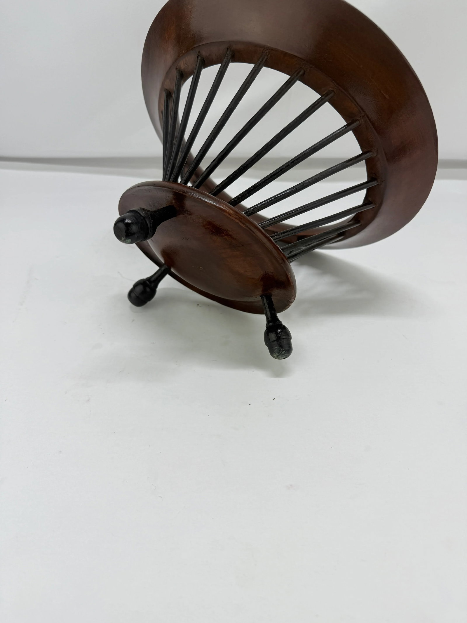 19th C, Anglo-Indian Turned Teak and Ebonized Wood Basket on Acorn Feet - 5