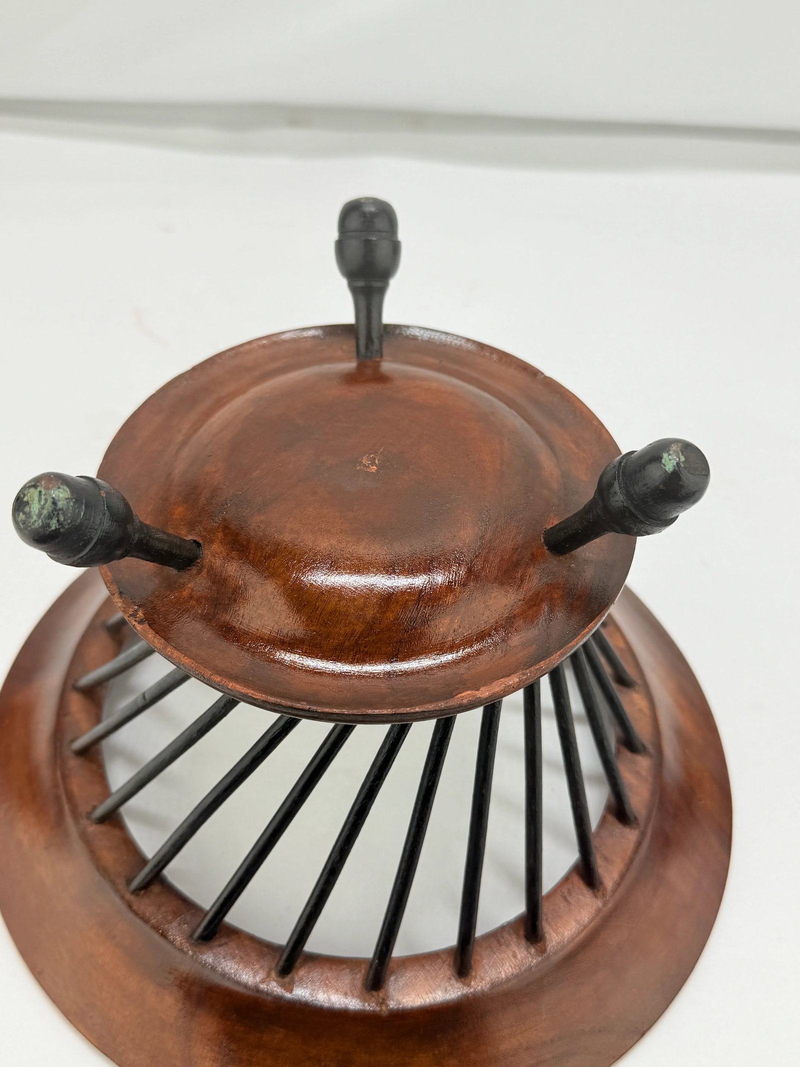 19th C, Anglo-Indian Turned Teak and Ebonized Wood Basket on Acorn Feet - 7