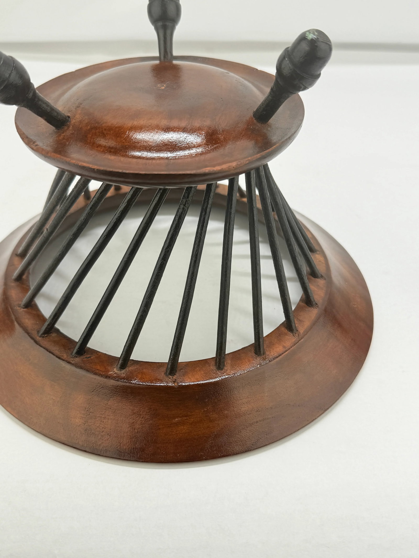 19th C, Anglo-Indian Turned Teak and Ebonized Wood Basket on Acorn Feet - 8