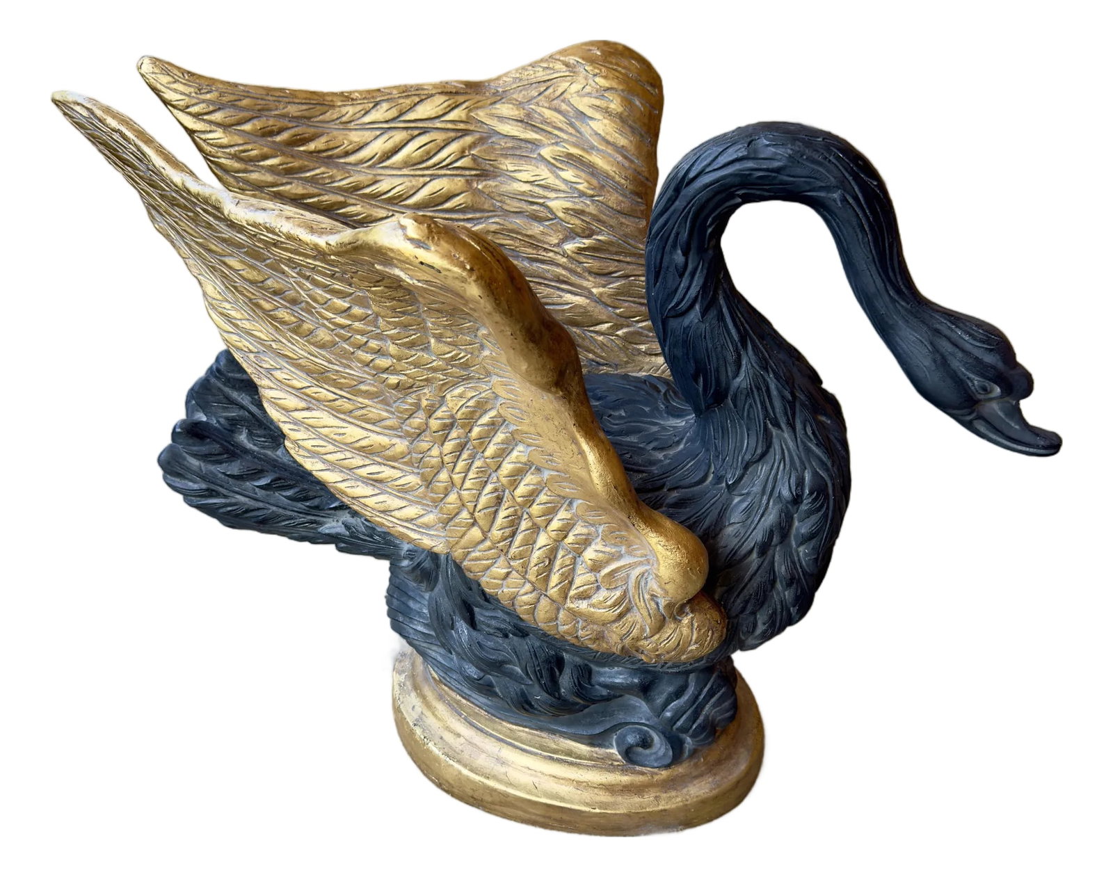 Vintage Hollywood Regency Parcel Gilt Swan Pedestal Dining Table Base - Newly Painted: Elevate your dining experience with this magnificent Vintage Hollywood Regency Swan Dining / Center / Console Table Base Straight from our Turtle and Crane Atelier newly painted in a sleek matte