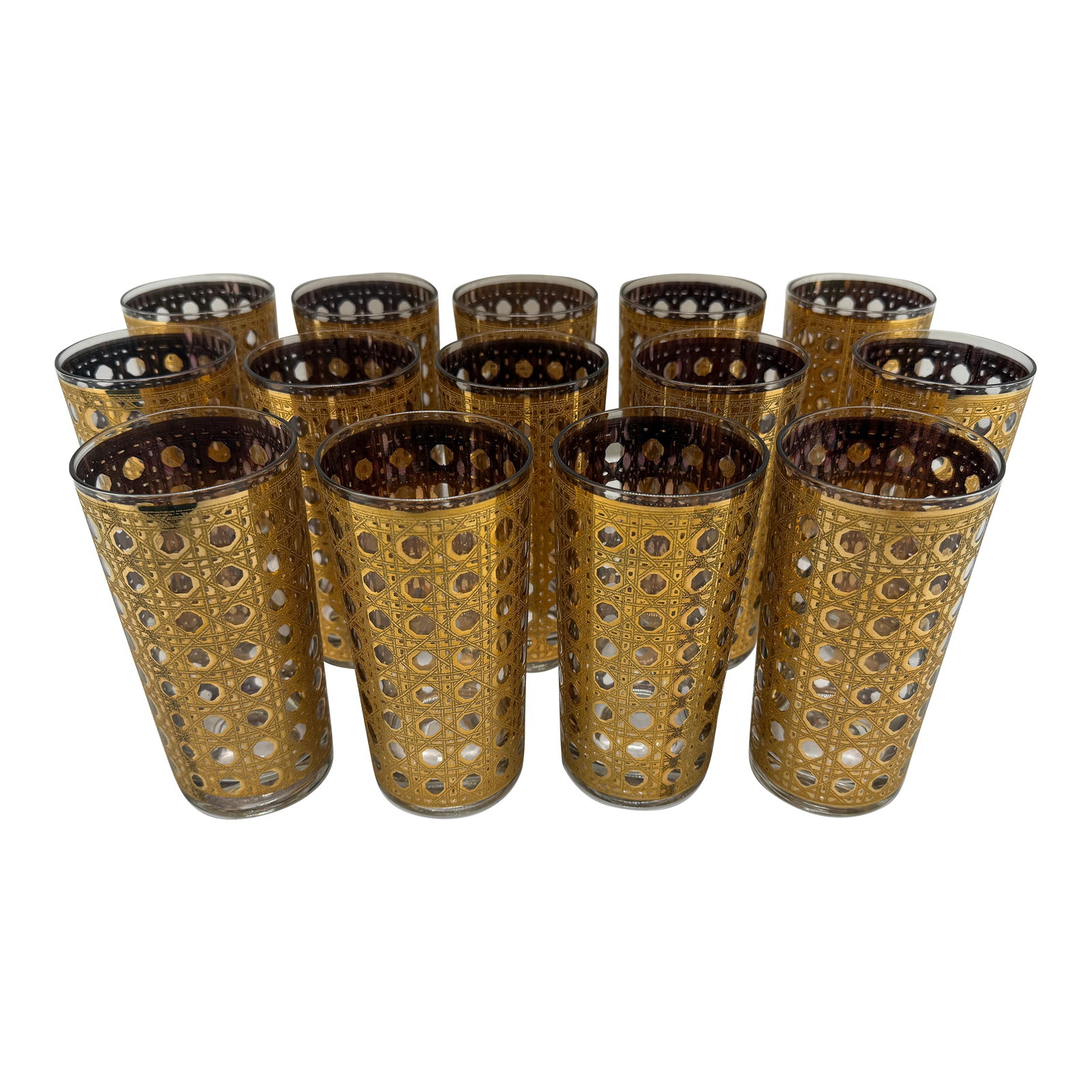 Set of 8 MCM Culver Ltd. "Cannella" Pattern Highball Glasses C. 1960: A distinguished set of mid-century American highball glasses designed by Culver Ltd., New York, in their iconic "Cannella" pattern, circa 1960. Each tapered cylindrical glass is executed in clear