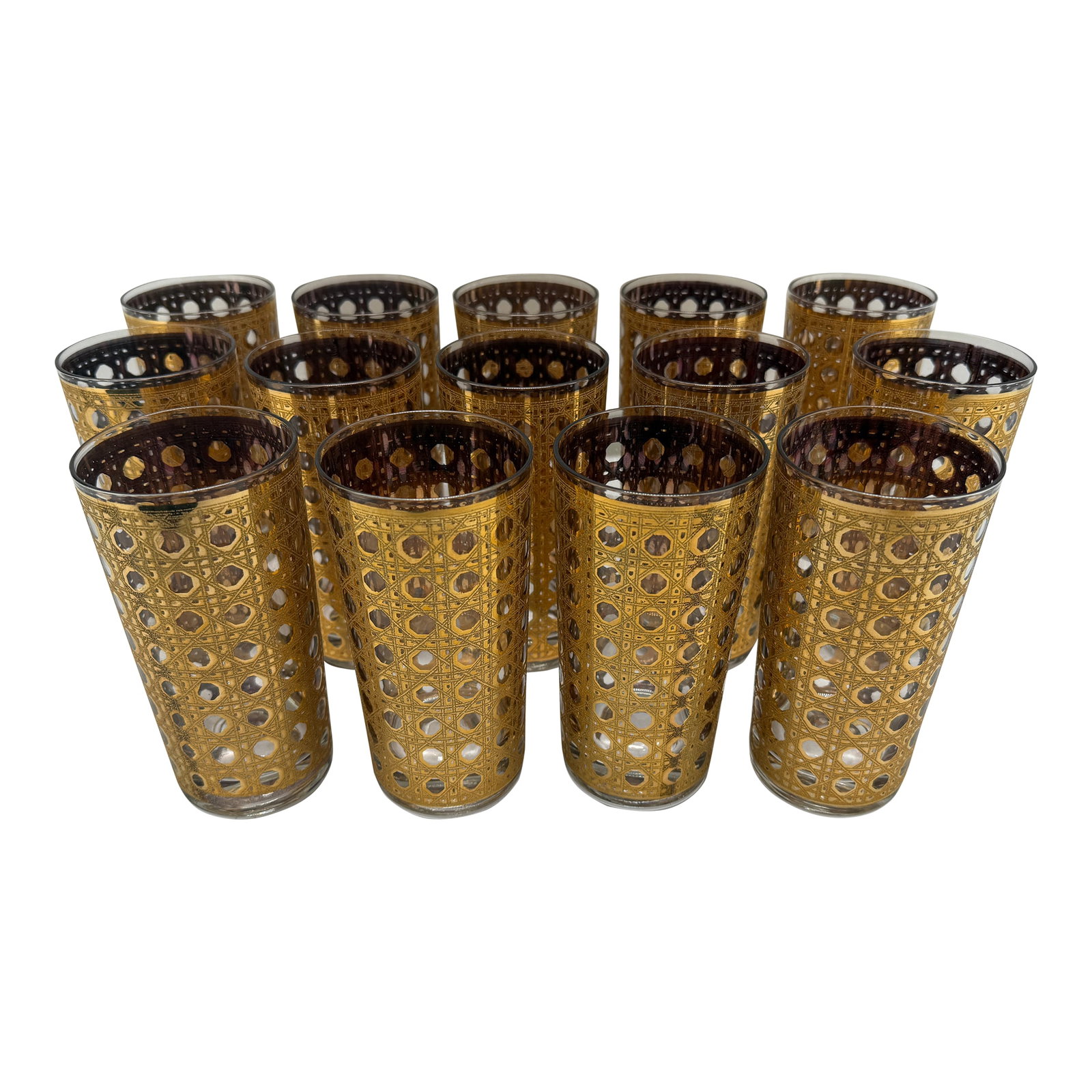 Set of 6 MCM Culver Ltd. "Cannella" Pattern Highball Glasses C. 1960: A distinguished set of mid-century American highball glasses designed by Culver Ltd., New York, in their iconic "Cannella" pattern, circa 1960. Each tapered cylindrical glass is executed in clear