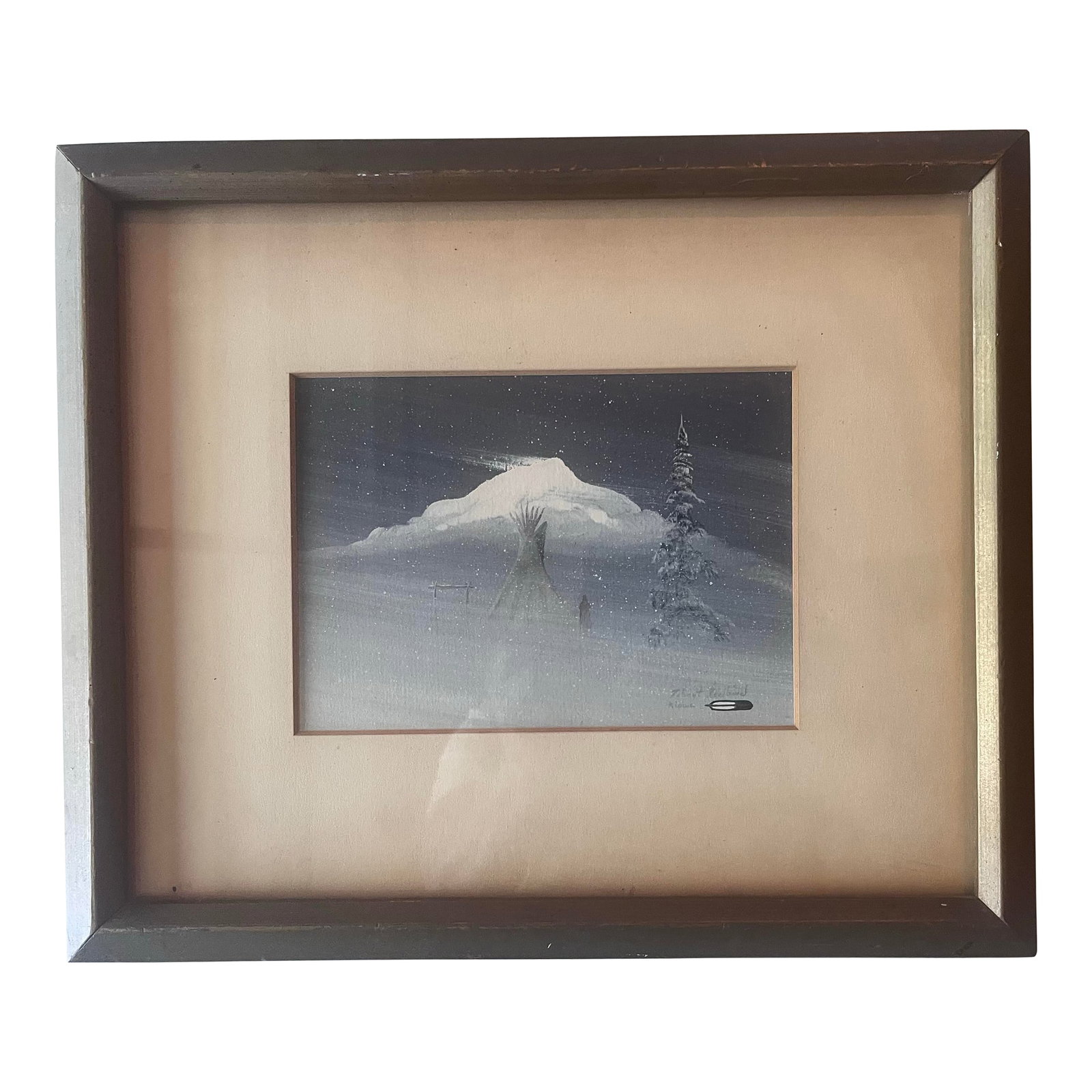 1960s Kiowa Native American Painting by Robert Redbirds Sr.: World renowned Kiowa Native American Artist Robert Redbird Sr. Painting in the 1960s. Title (Winter Camp) I believe it's Oil on board under glass . Painting was bought in 1980 at a Palm Springs Califo