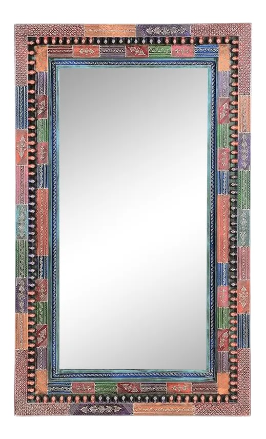 Colorful Wall Mirror 60"x36" | Hand Painted Ornate Wood Frame Mirror | Eclectic Bohemian Wall Art | (1 of 5)