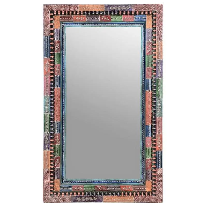 Colorful Wall Mirror 60"x36" | Hand Painted Ornate Wood Frame Mirror | Eclectic Bohemian Wall Art | - 3