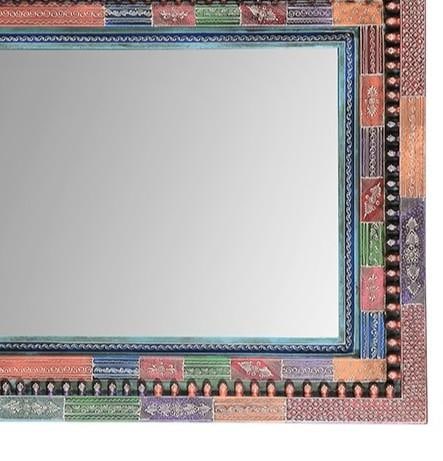 Colorful Wall Mirror 60"x36" | Hand Painted Ornate Wood Frame Mirror | Eclectic Bohemian Wall Art | - 4
