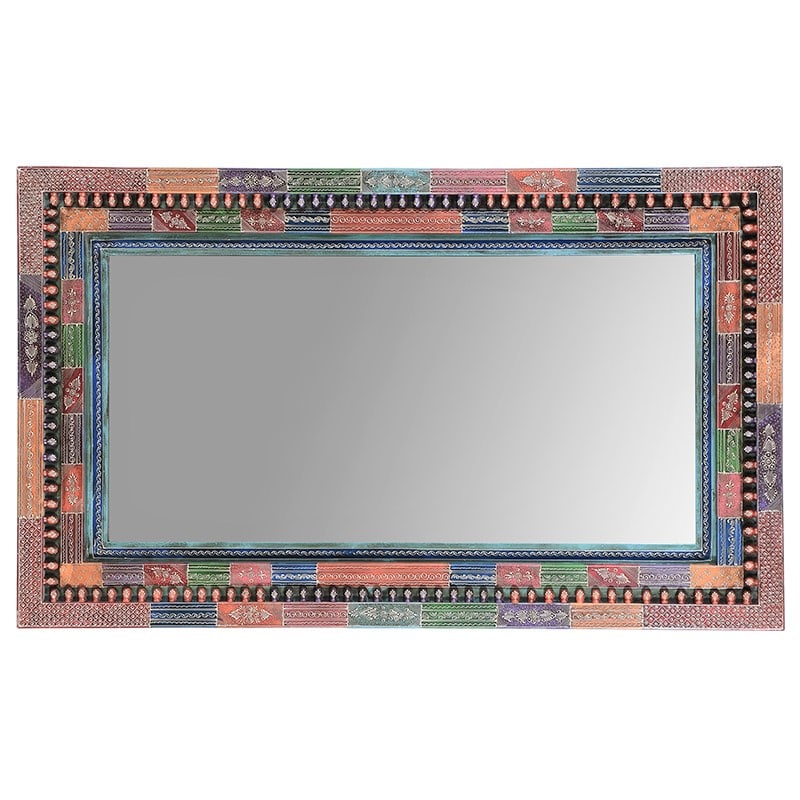 Colorful Wall Mirror 60"x36" | Hand Painted Ornate Wood Frame Mirror | Eclectic Bohemian Wall Art | - 5