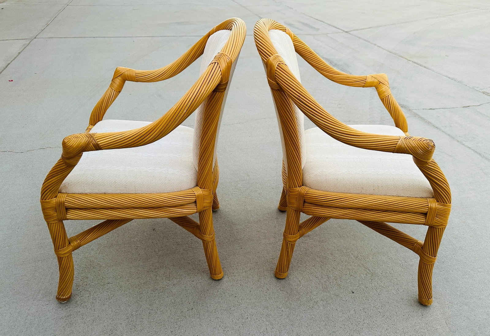 Coastal Rattan Upholstered Arm Chairs-a Pair - 2
